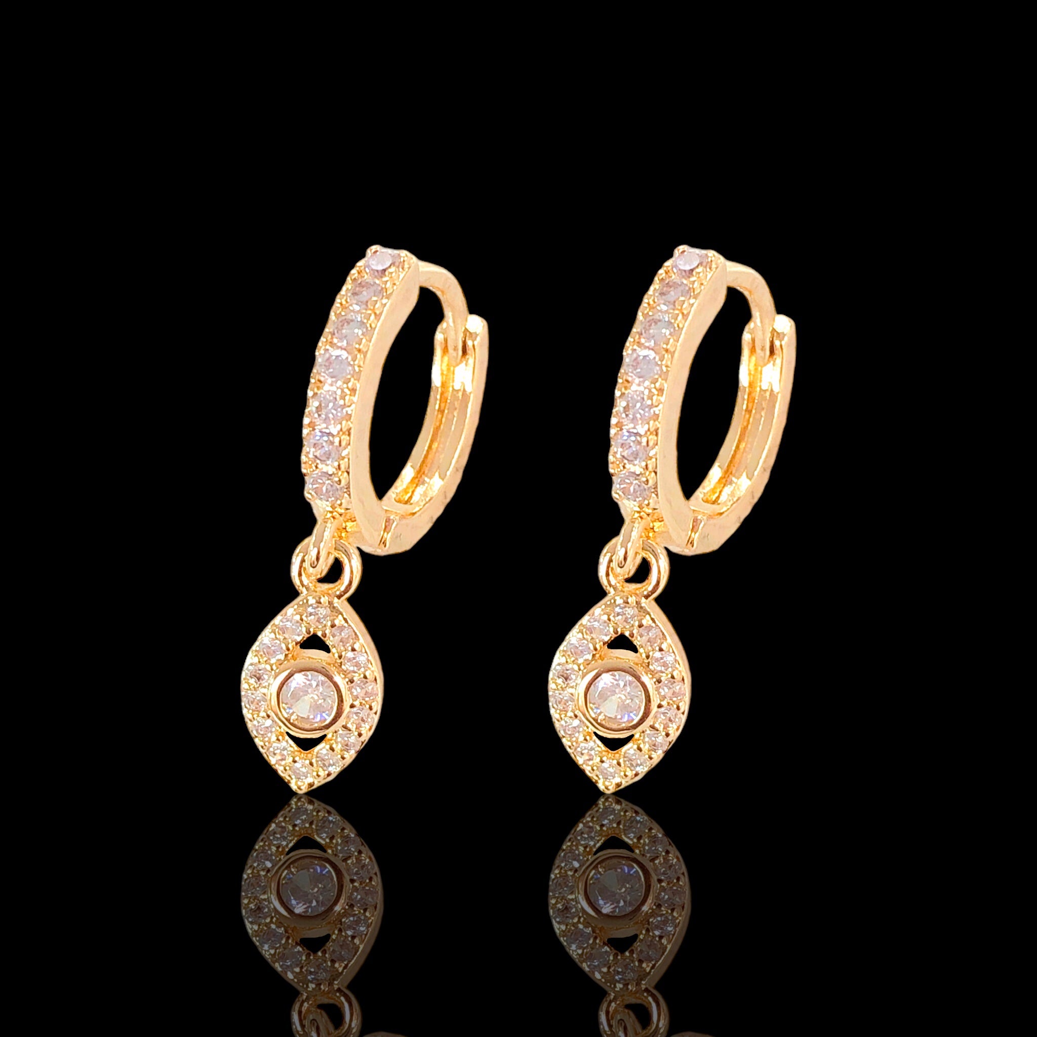 Gold Filled Oro Laminado Sparkling Evil Eye CZ Earrings