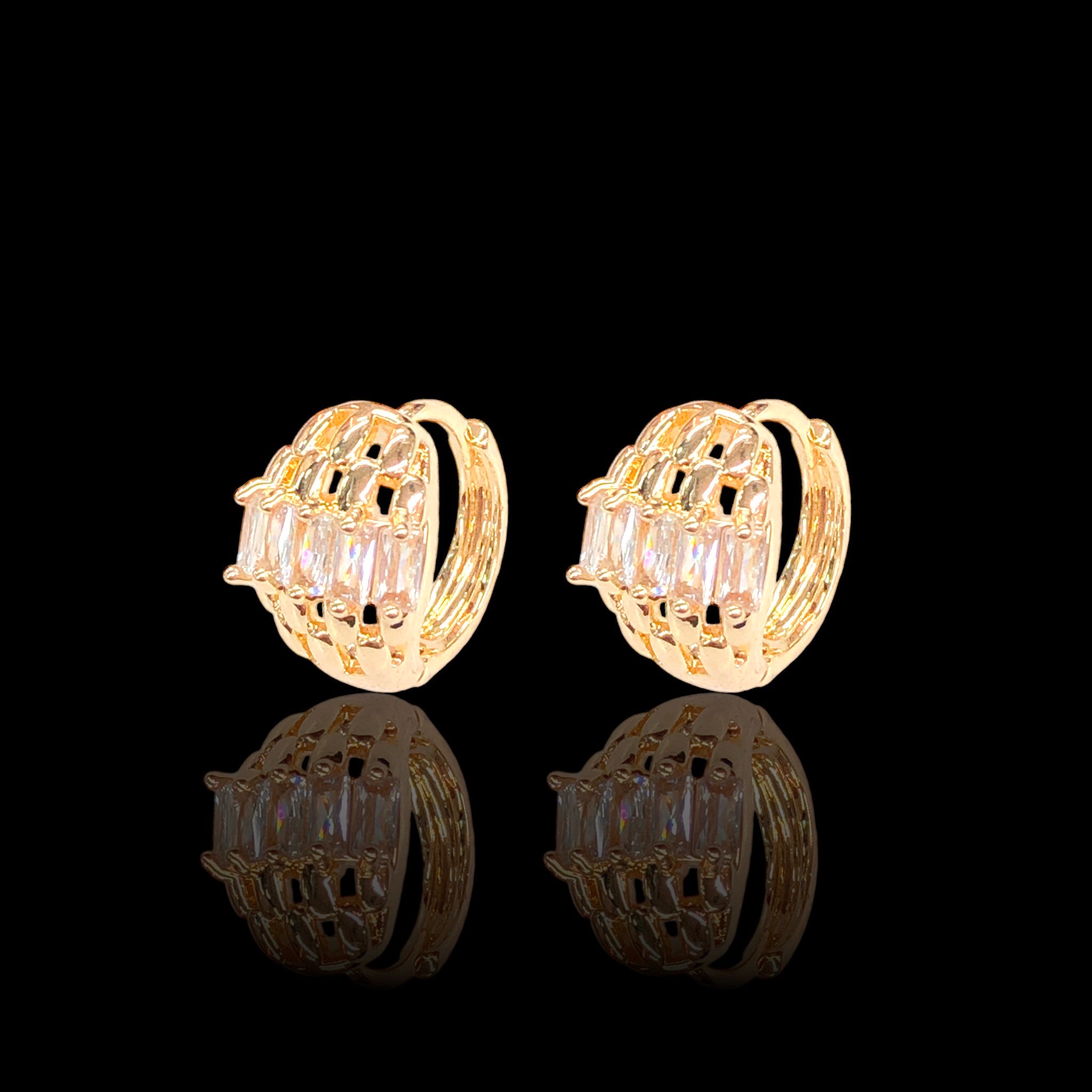 Gold Filled Oro Laminado French Baguette Cubic Zirconia Earrings