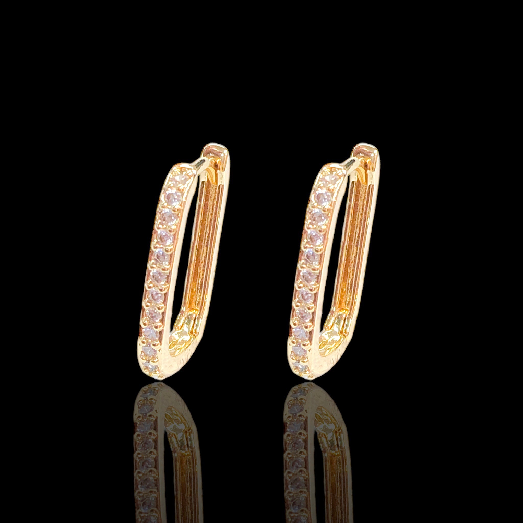 Gold Filled Oro Laminado Cubic Zirconia Rectangle Hoops