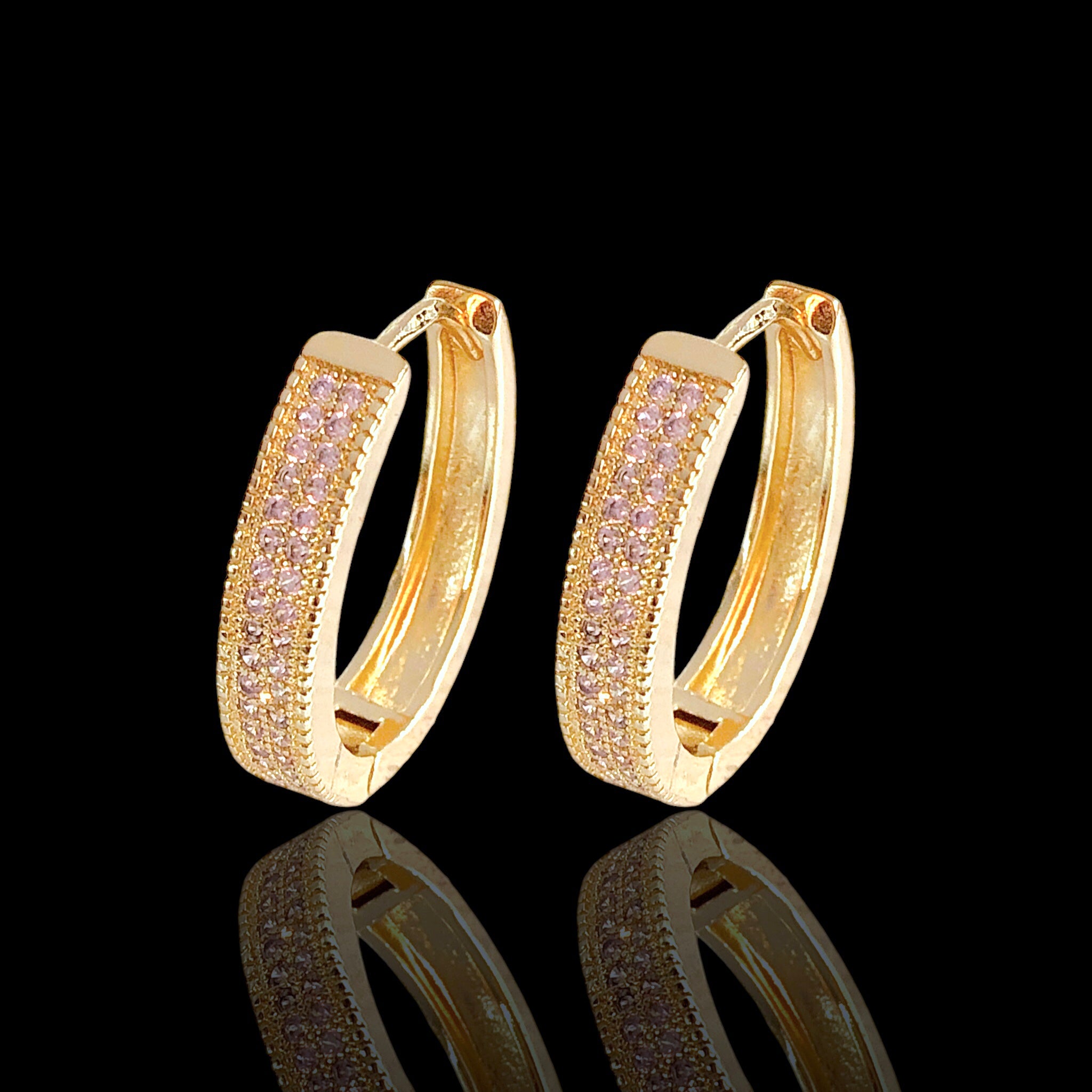 Oro Laminado Gold Filled Moroccan Oval Cubic Zirconia Hoop