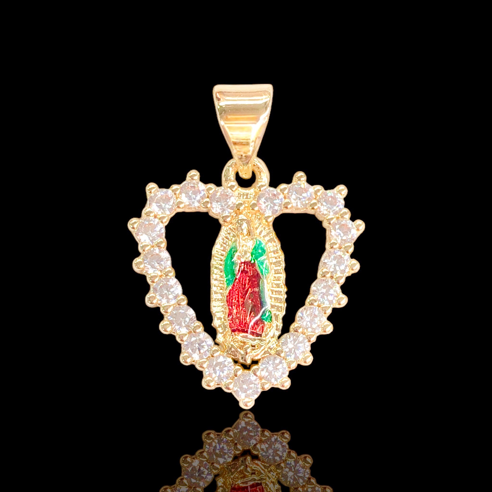 Oro Laminado Gold Filled Sacred Heart Guadalupe Pendant