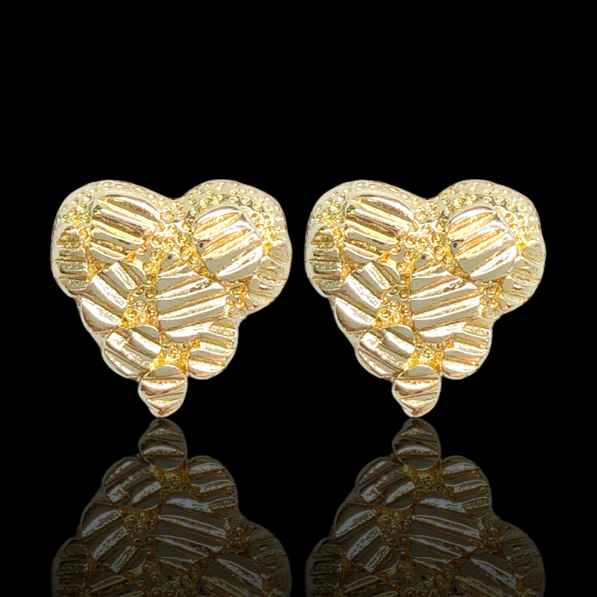 Gold Filled Oro Laminado Diamond Cut Nugget Heart Earrings