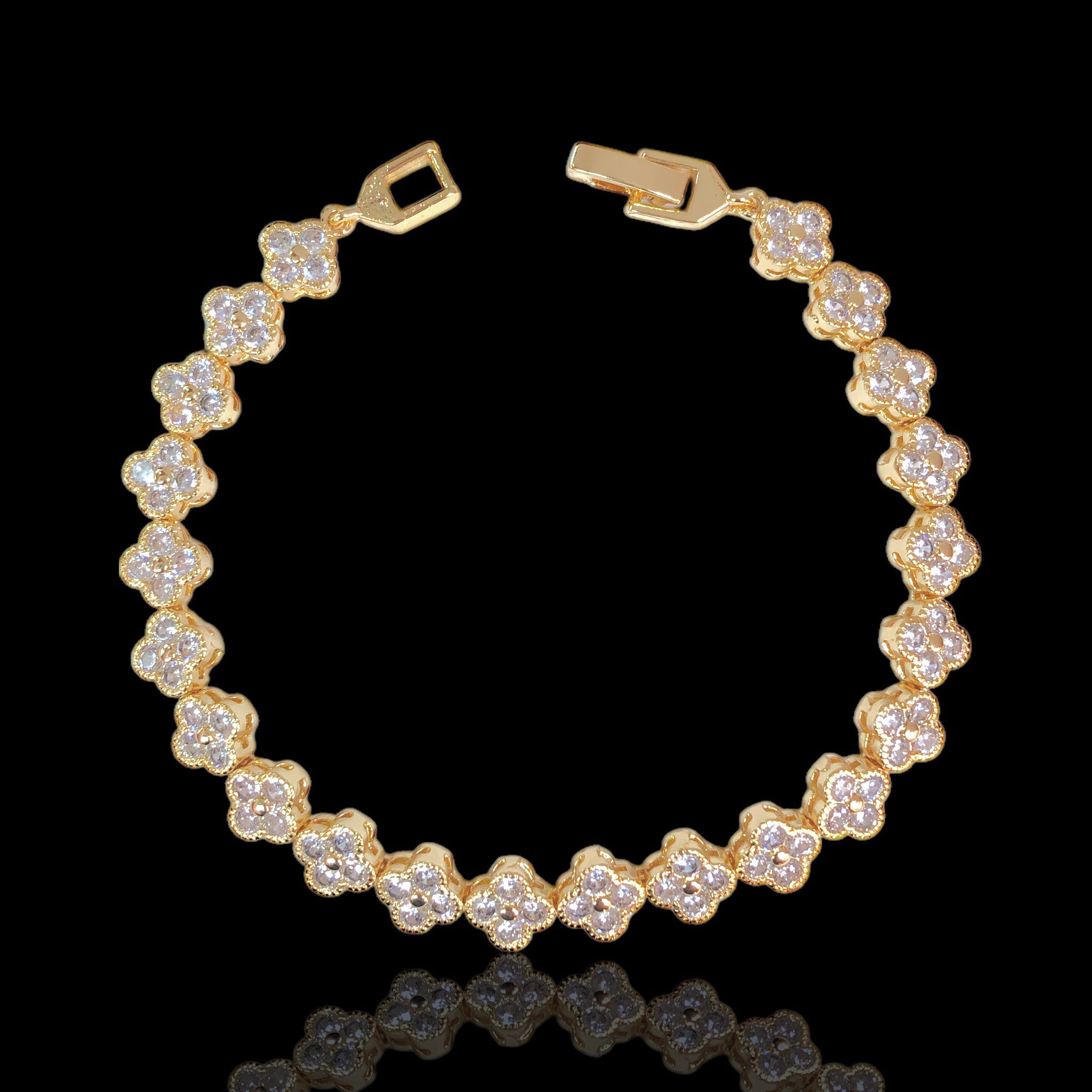 Oro Laminado Gold Filled Lucky Clover CZ Bracelet