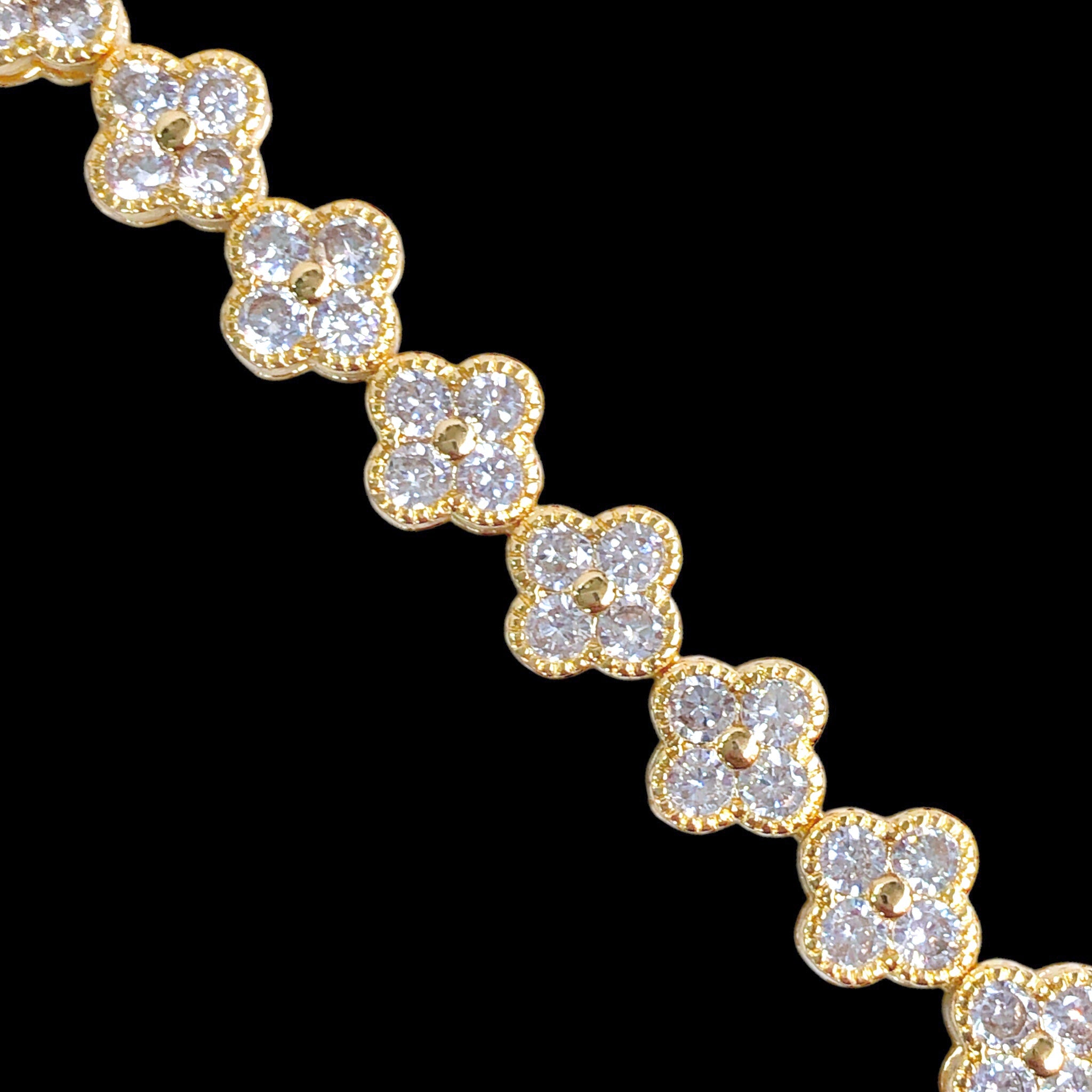 Oro Laminado Gold Filled Lucky Clover CZ Bracelet