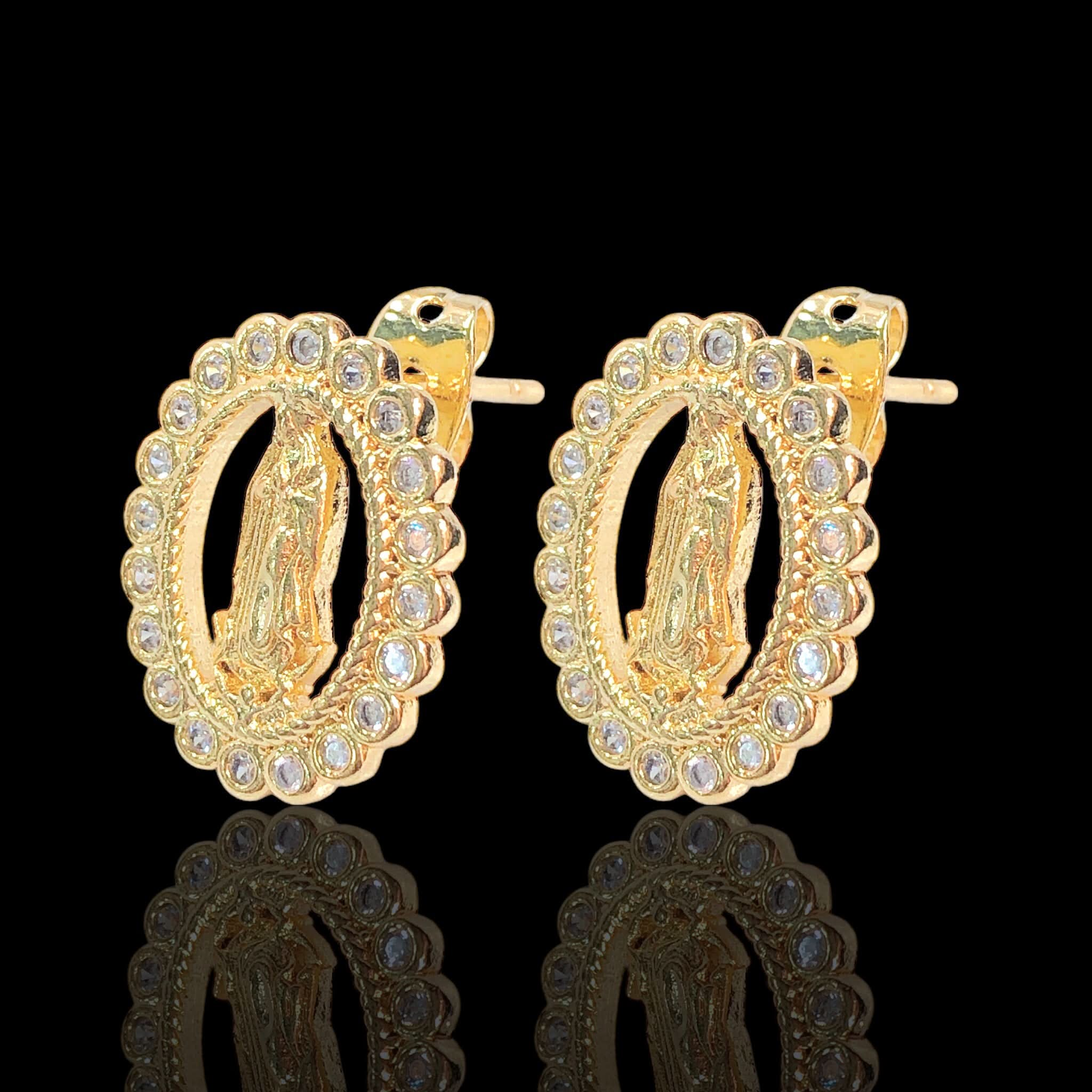 Oro Laminado Gold Filled Bevel Guadalupe CZ Earrings