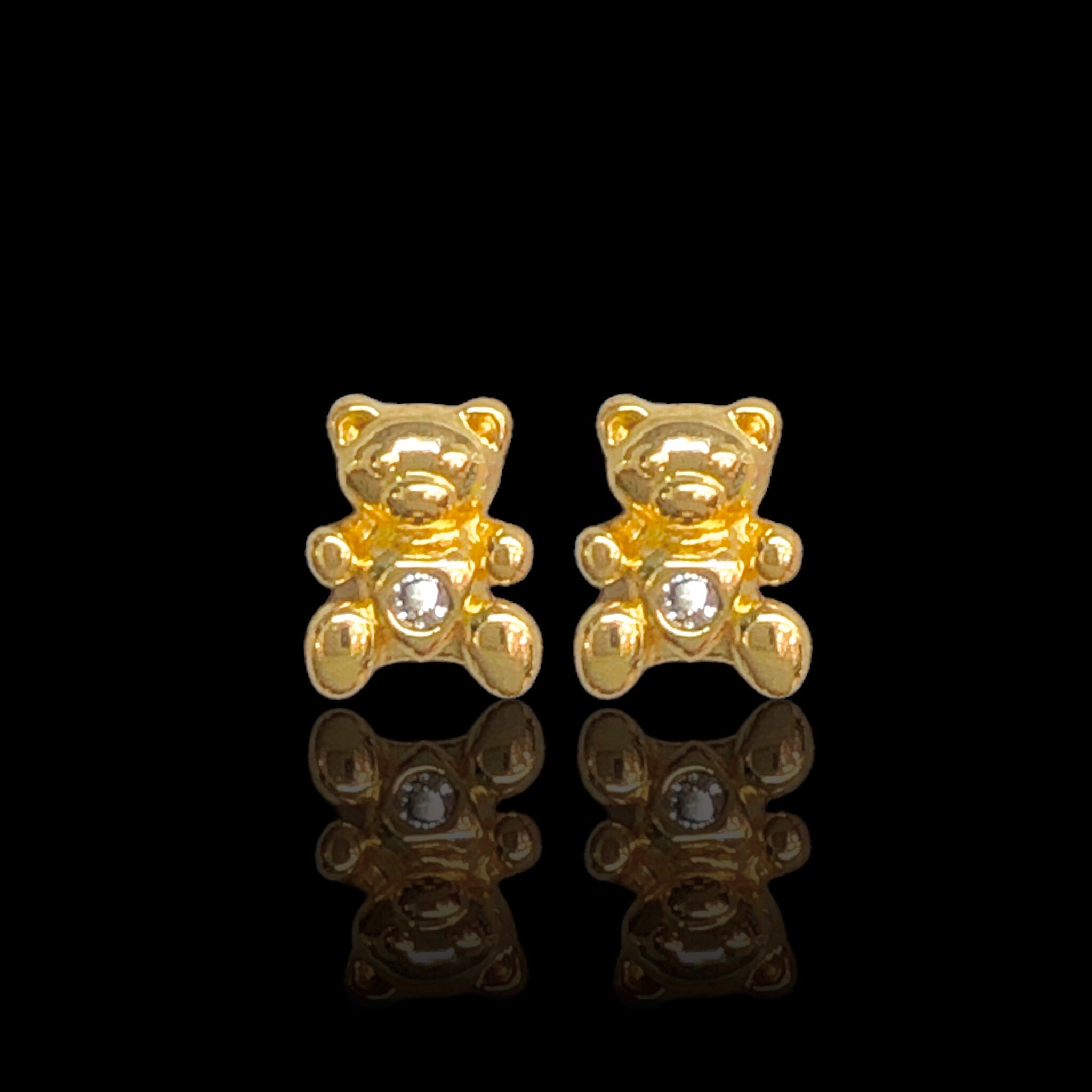 Oro Laminado Mini Baby Teddy Bear Stud Earrings (Pack of 12)