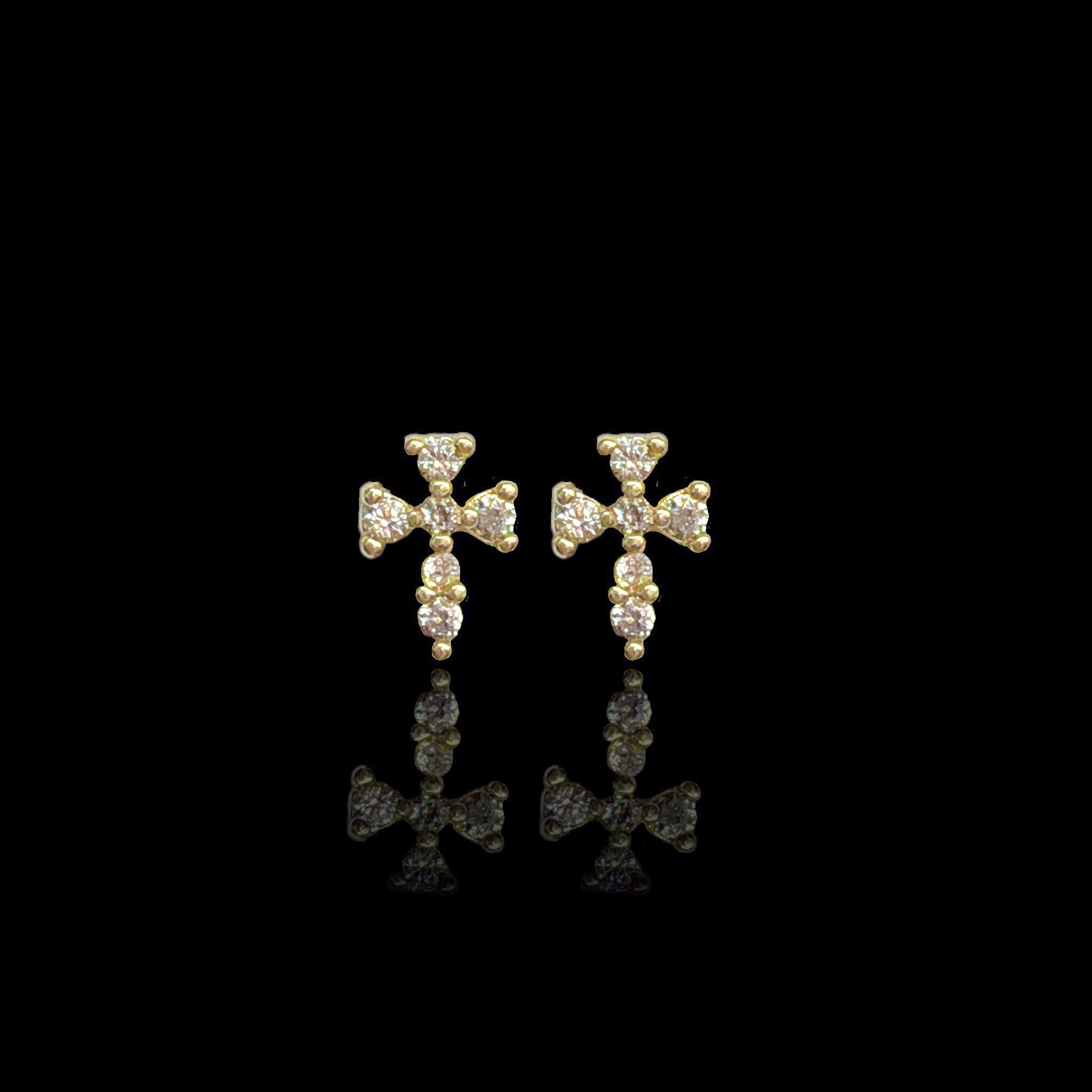 Oro Laminado Gold Mini CZ Cross Earrings (Pack of 12)