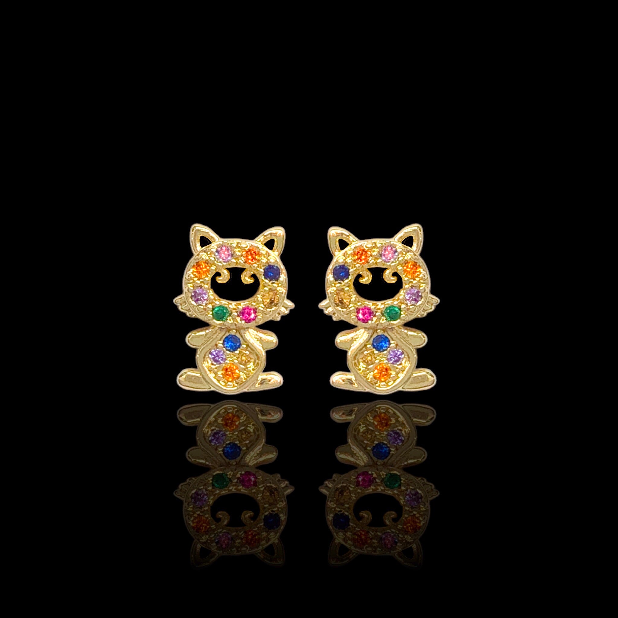 Oro Laminado Colorful Meow Cat Stud Earrings (Pack of 12)