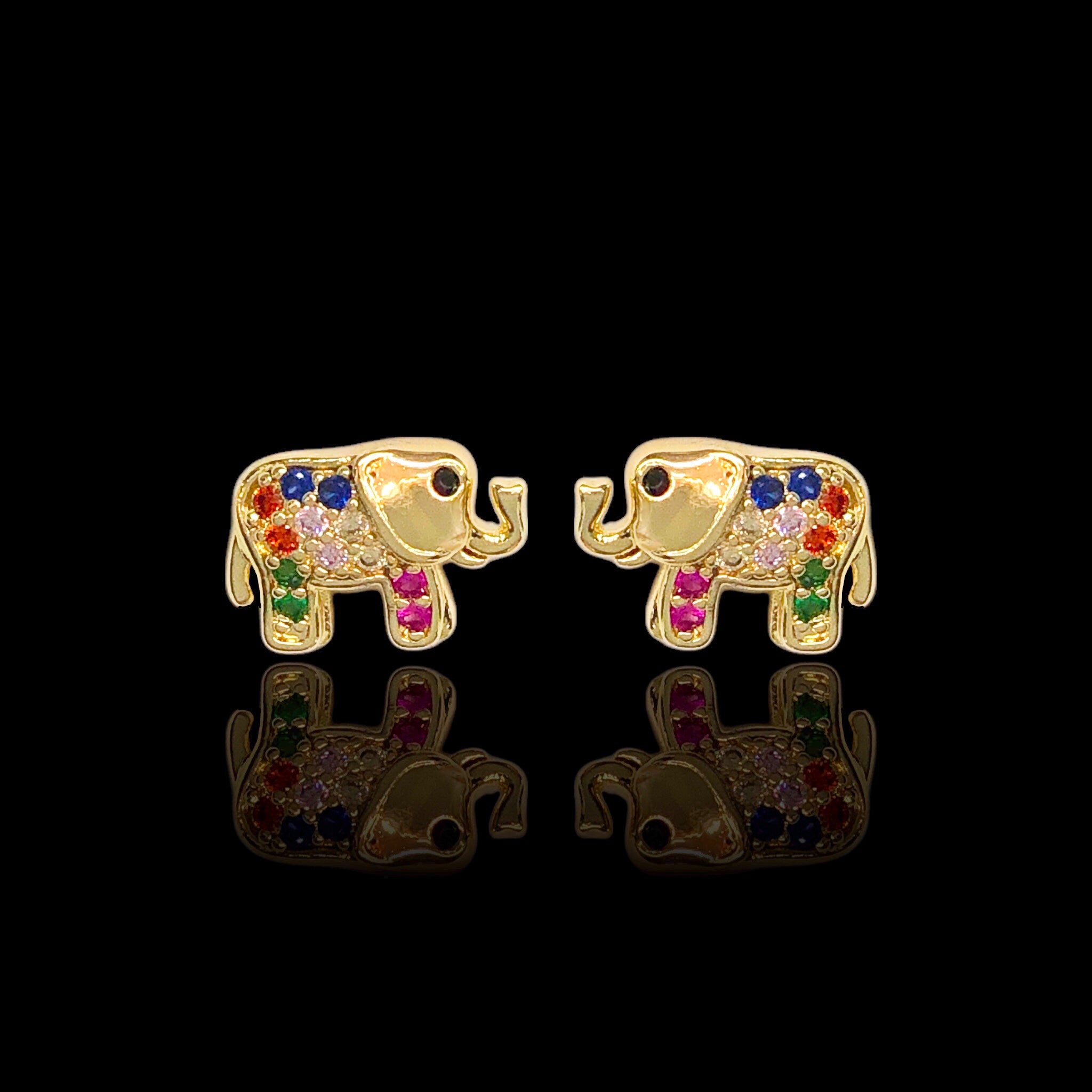 Oro Laminado Thai Happy Elephant Stud Earrings (Pack of 12)