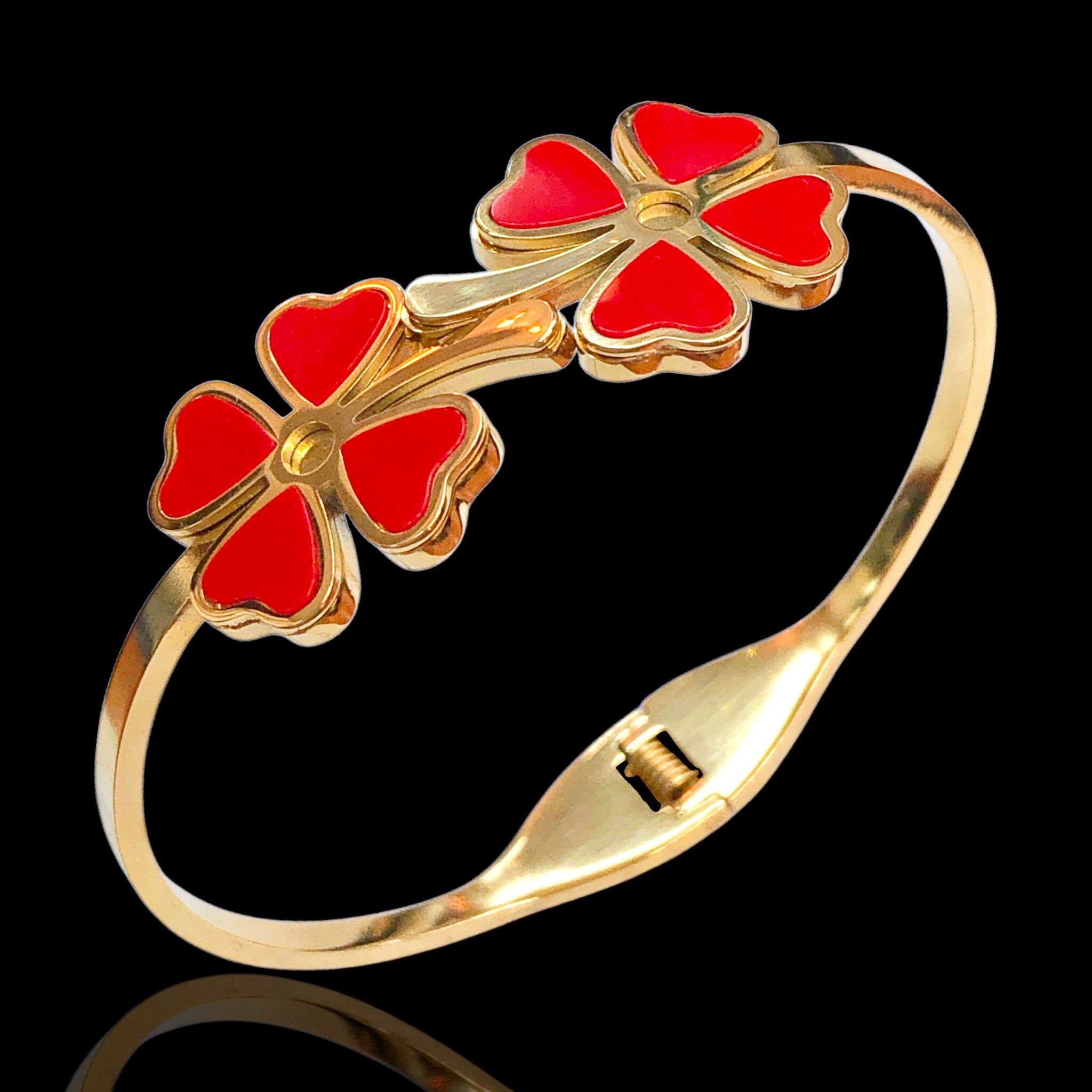 Stainless Steel Gold Filled Lucky Clover Hearts Bangle