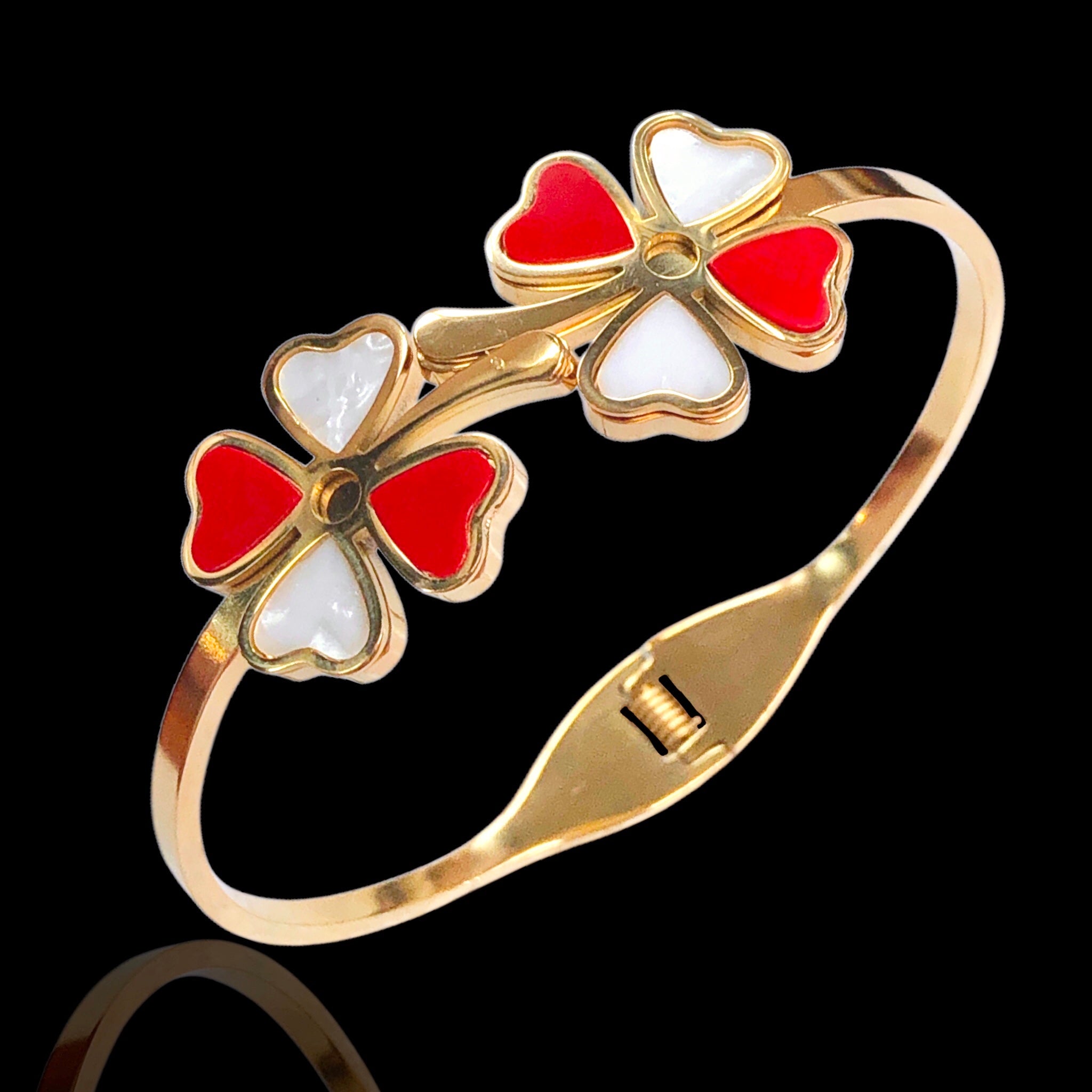 Stainless Steel Gold Filled Lucky Clover Hearts Bangle