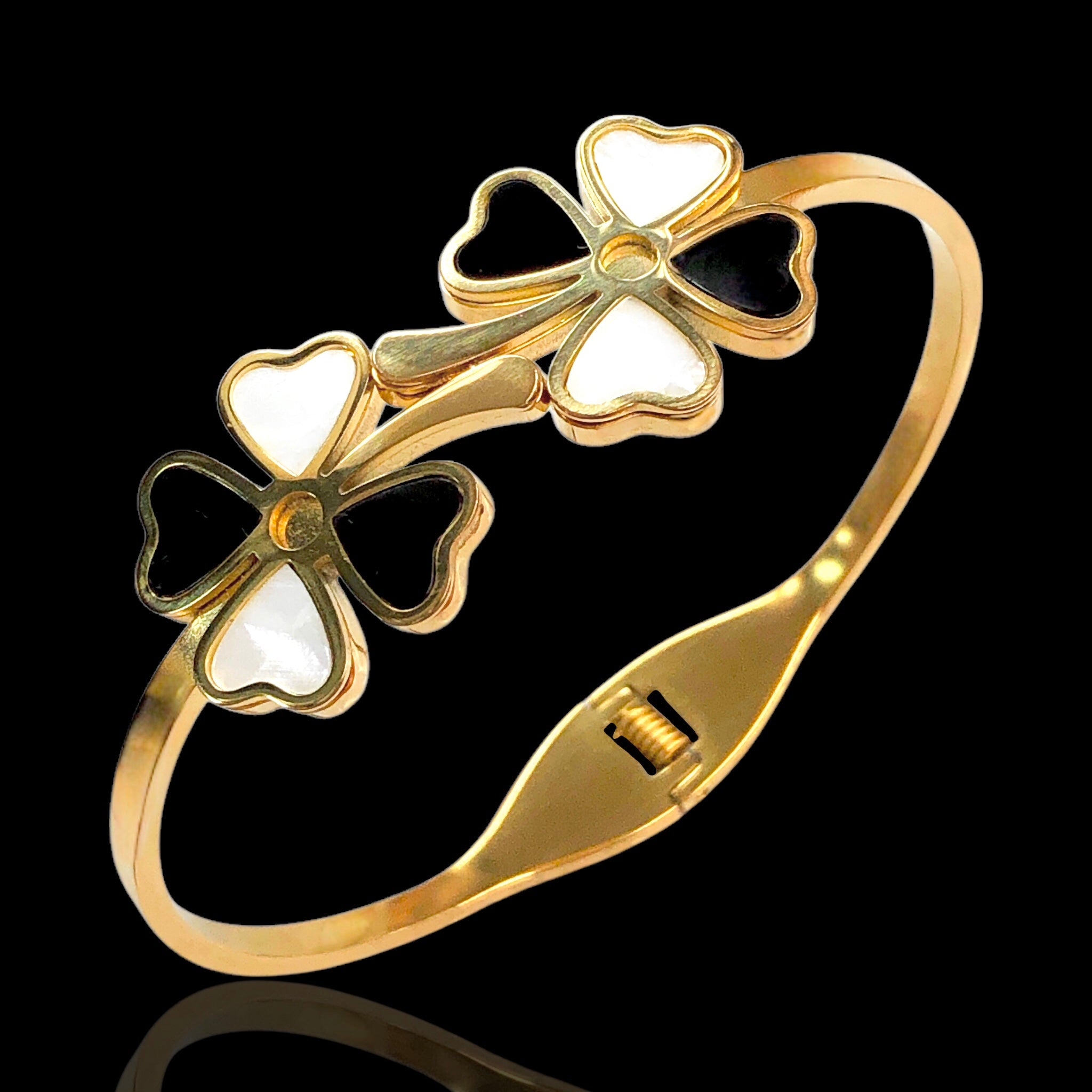 Stainless Steel Gold Filled Lucky Clover Hearts Bangle