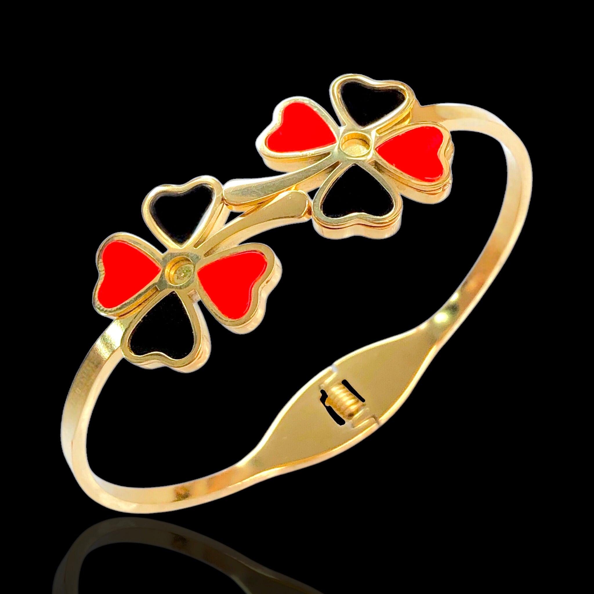 Stainless Steel Gold Filled Lucky Clover Hearts Bangle