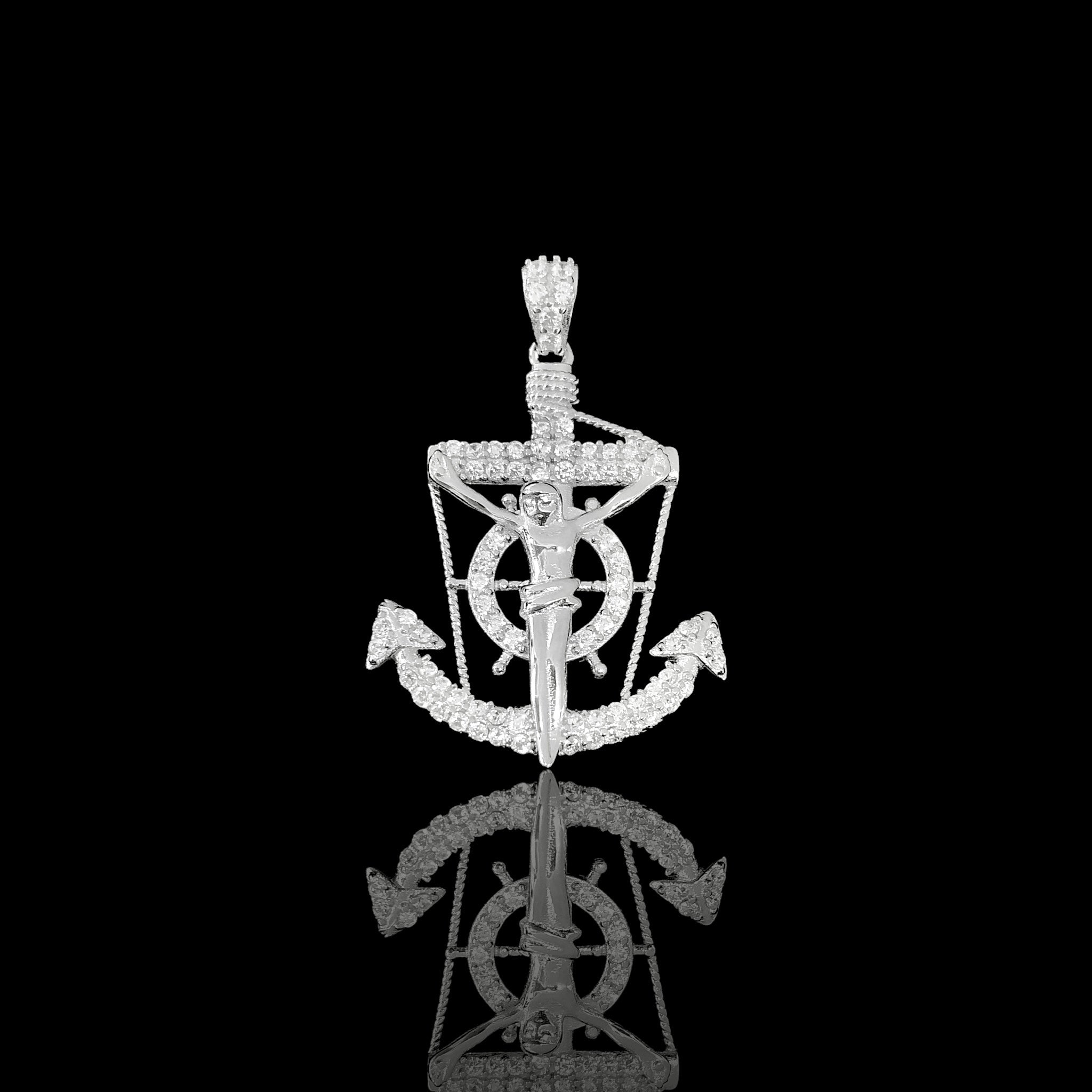925 Sterling Silver CZ Jesus Anchor Pendant - Kuania 925 Sterling Silver