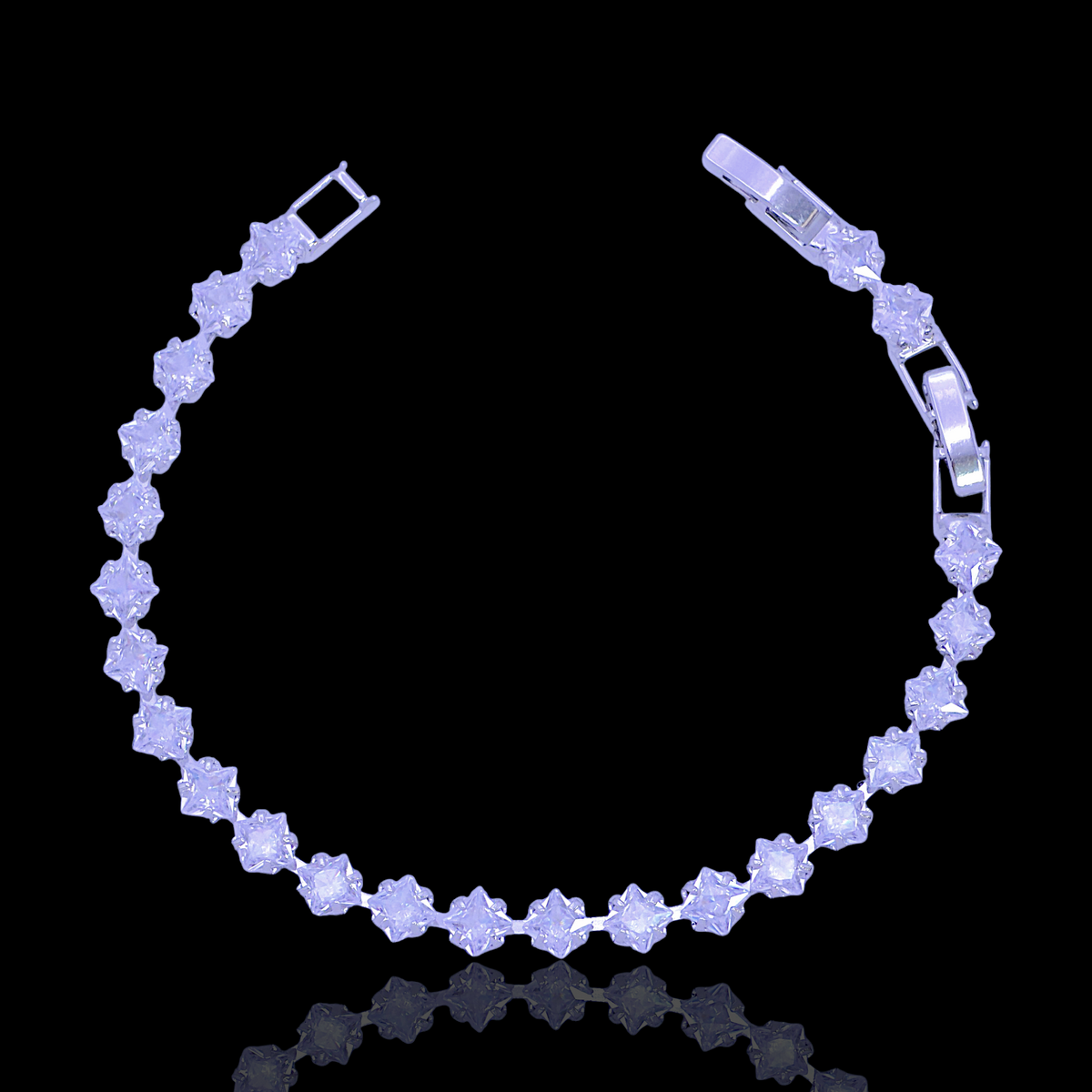 Rhodium Layered Princess Cut Zirconia Tennis Bracelet