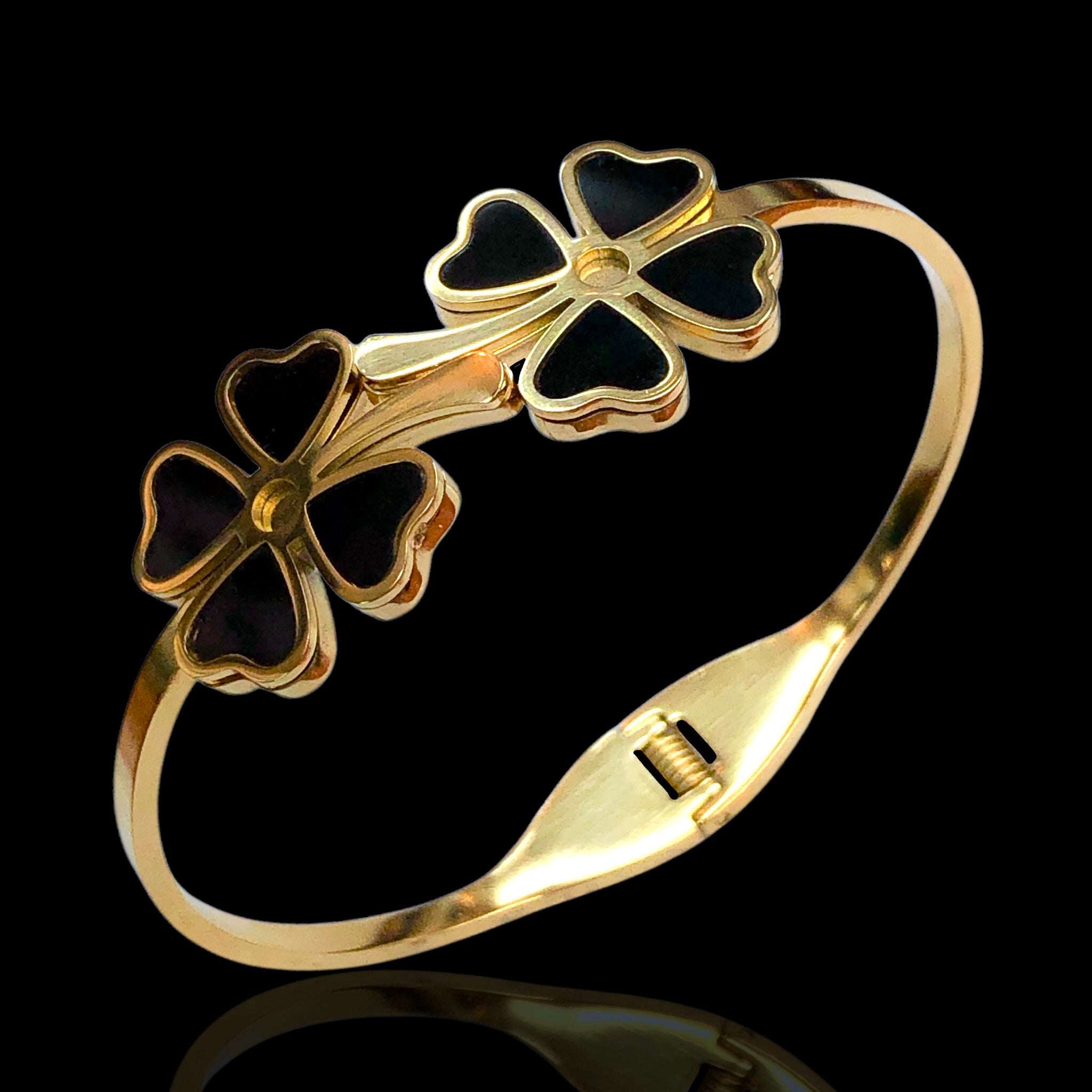 Stainless Steel Gold Filled Lucky Clover Hearts Bangle