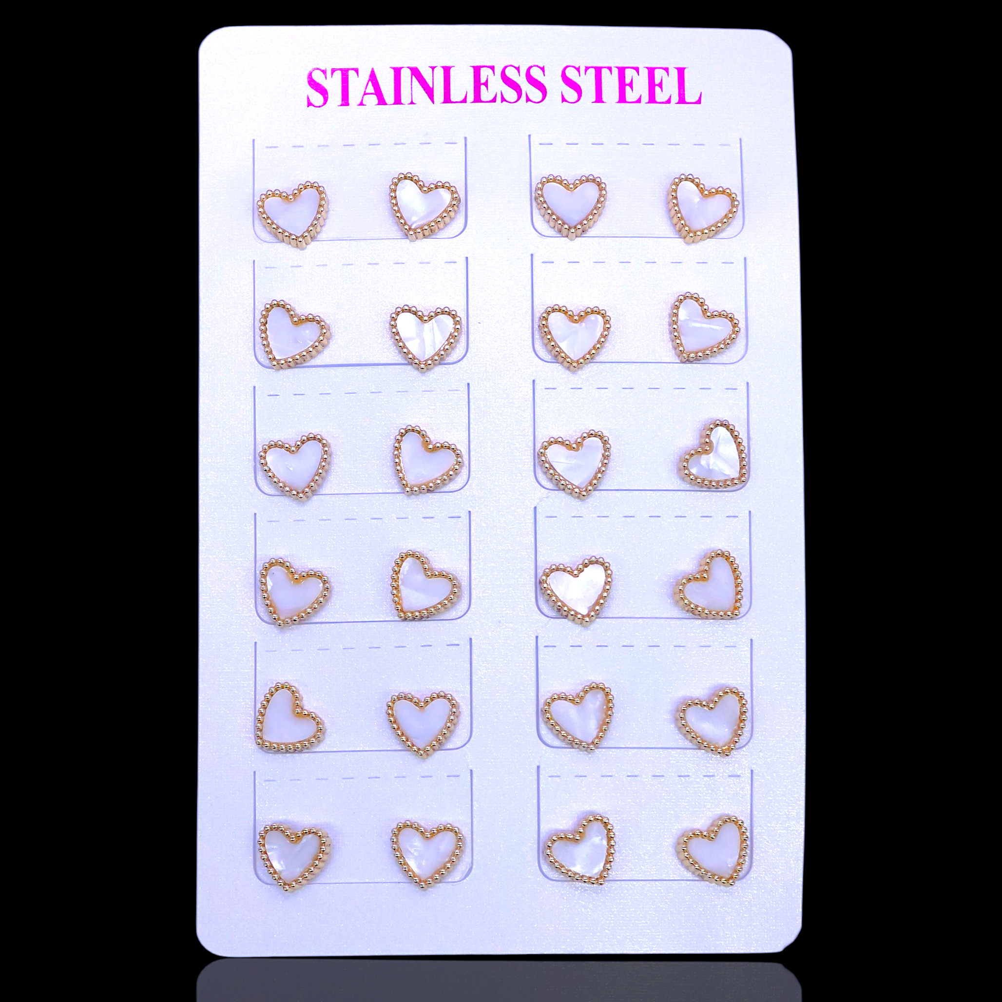 Stainless Steel Pure Love Heart Stud Earrings (Pack of 12)