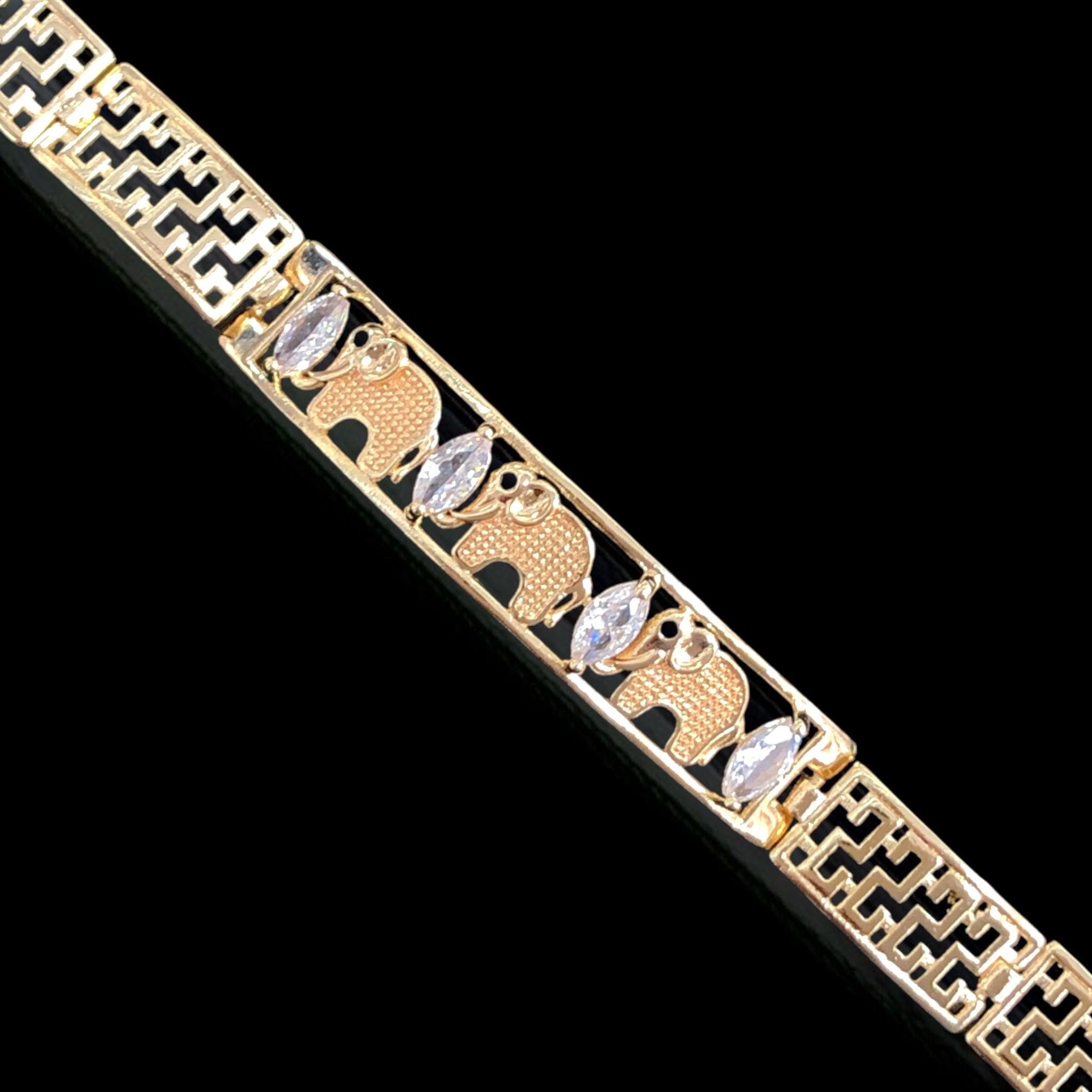 18k Gold-Filled CZ Elephant Bracelet - Kuania Oro Laminado