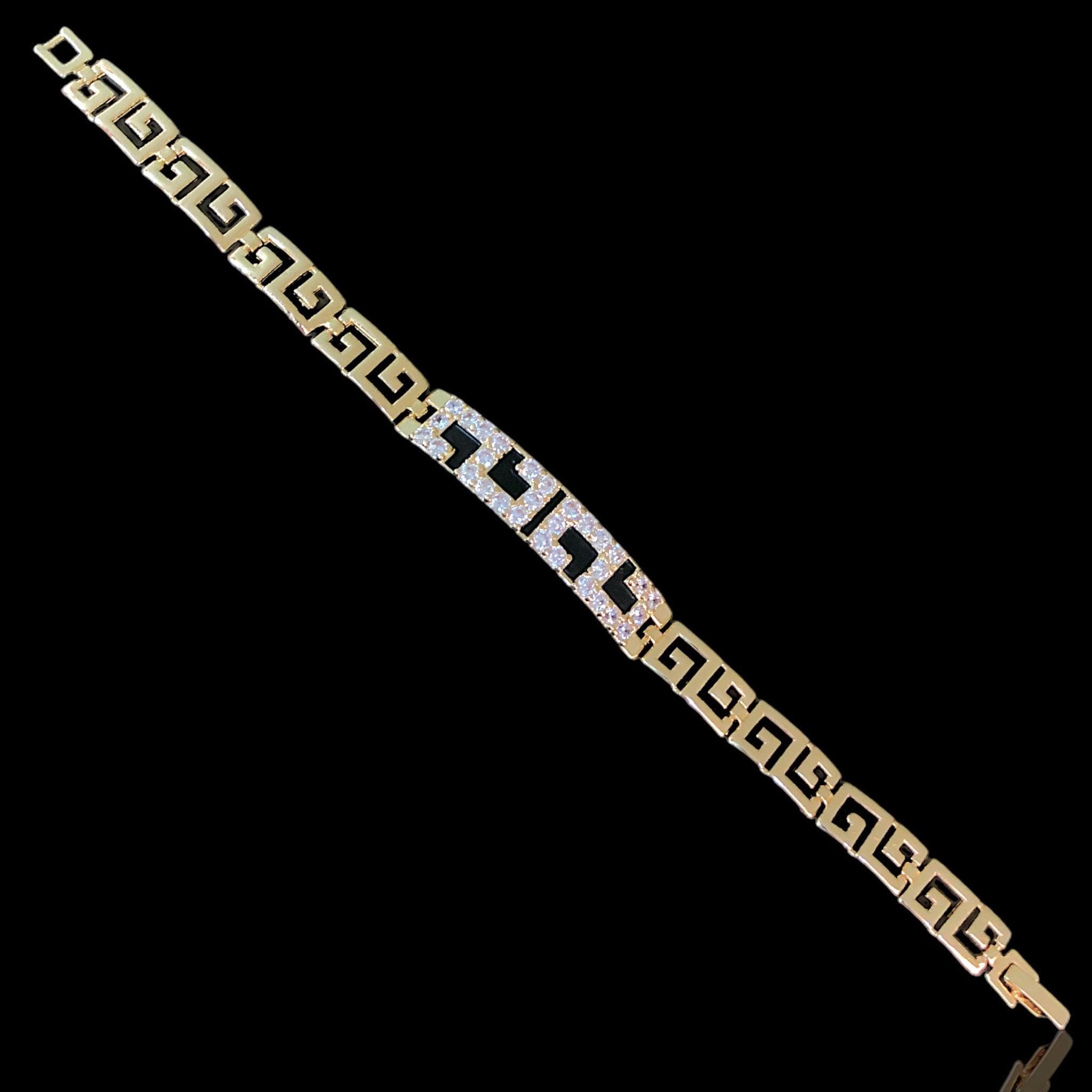 18k Gold-Filled CZ Roman Pattern Bracelet - Kuania Oro Laminado