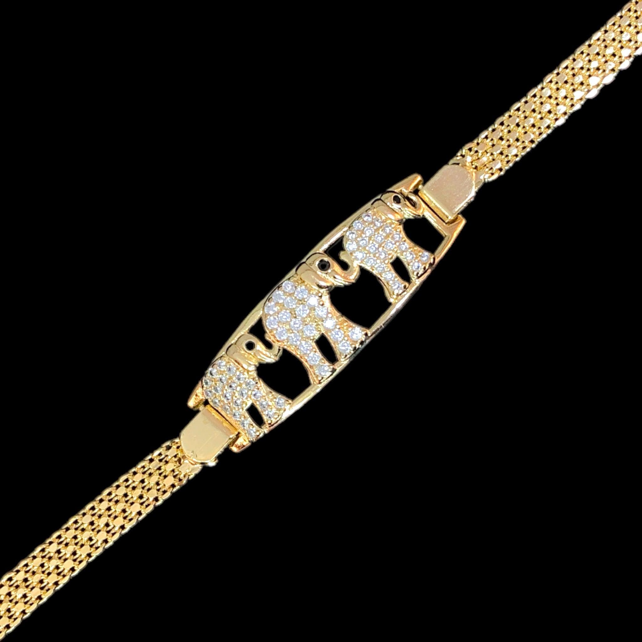 18k Gold-Filled CZ Lucky Elephant Bracelet - Kuania Oro Laminado