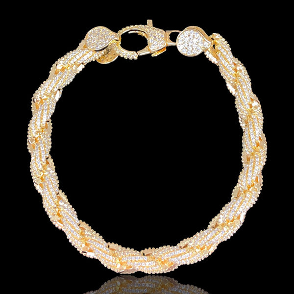 OLB 0326 18K Gold Filled Icy Venetian Rope Chain CZ Bracelet Kuania Oro Laminado