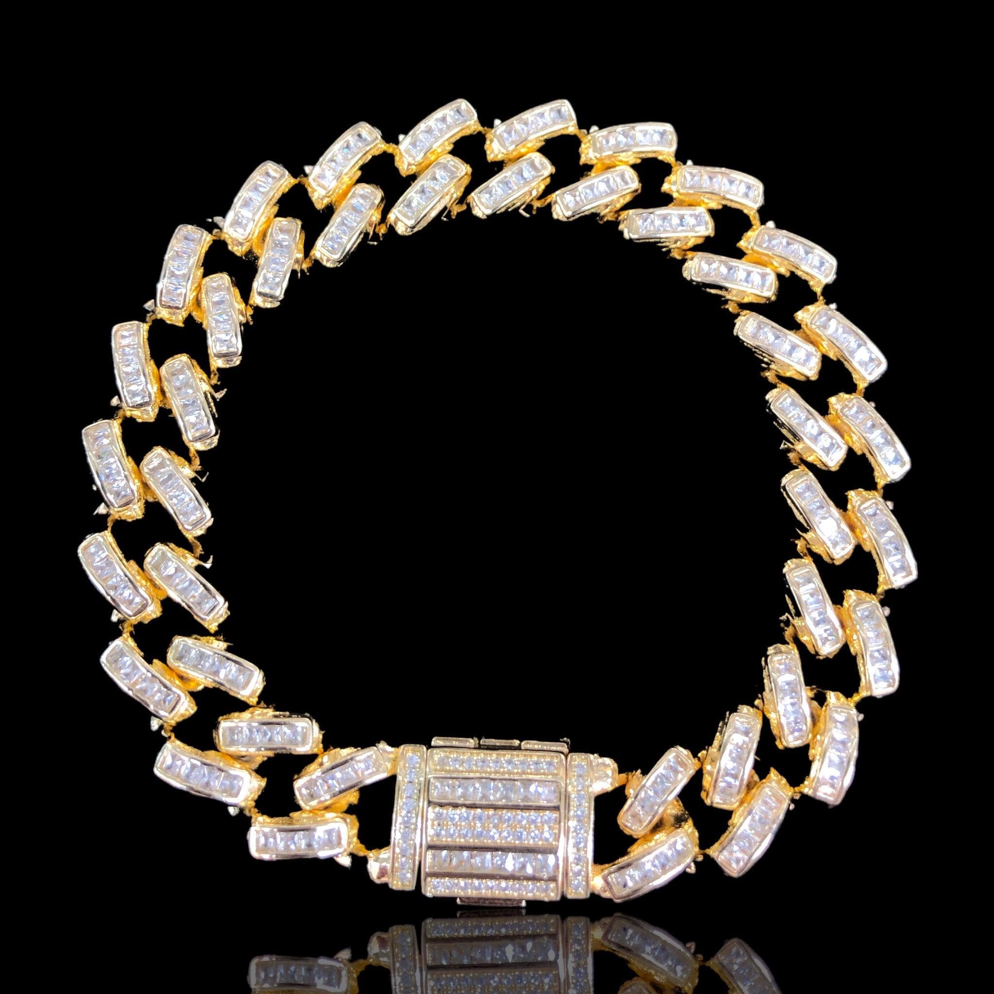 OLB 0326 18K Gold Filled Icy Miami Cuban Chain Baguette CZ Bracelet- Kuania Oro Laminado