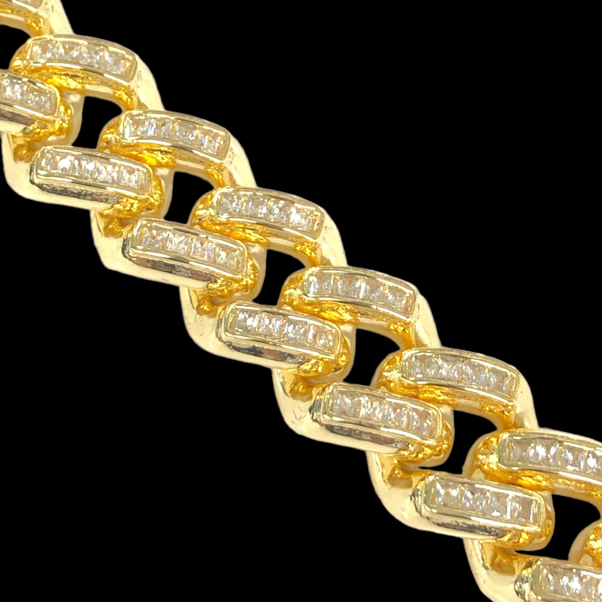 OLB 0326 18K Gold Filled Icy Miami Cuban Chain Baguette CZ Bracelet- Kuania Oro Laminado