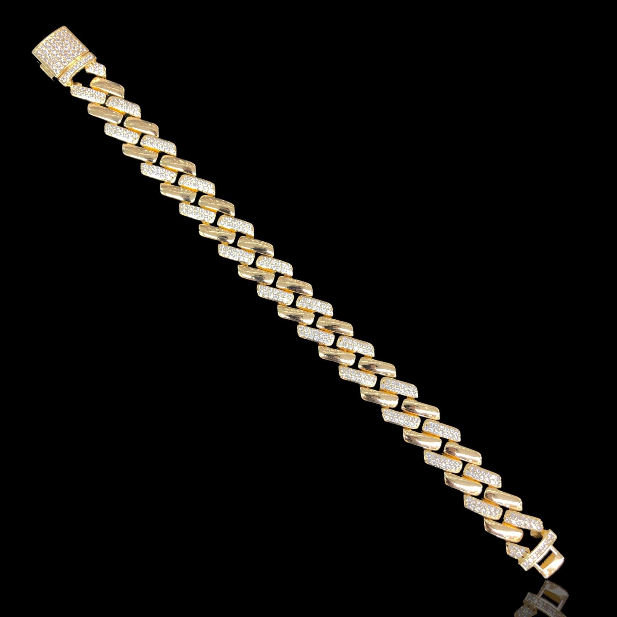 OLB 0330 18K Gold Filled Icy Yankee Cuban Chain CZ Bracelet-Kuania Oro Laminado