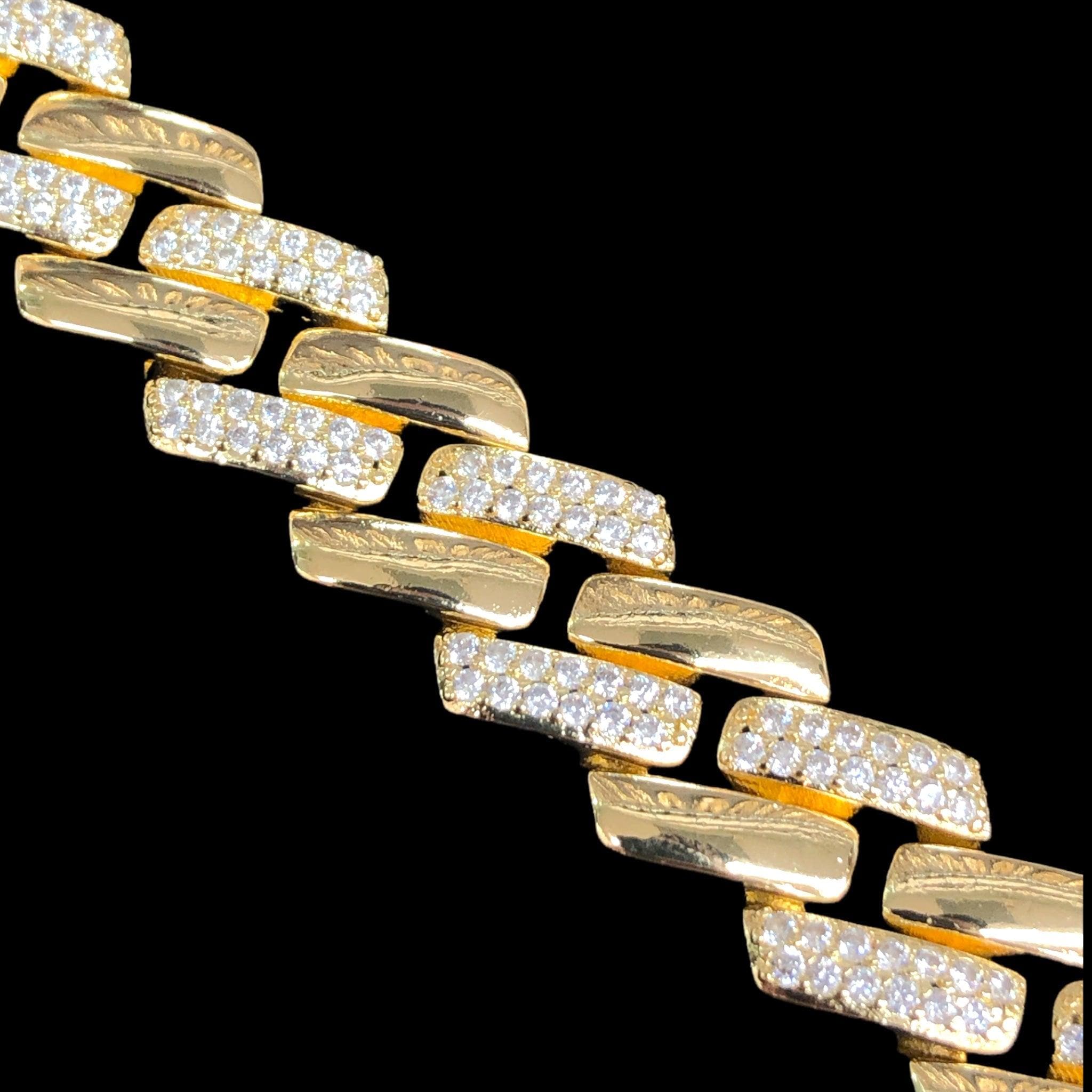 OLB 0330 18K Gold Filled Icy Yankee Cuban Chain CZ Bracelet-Kuania Oro Laminado