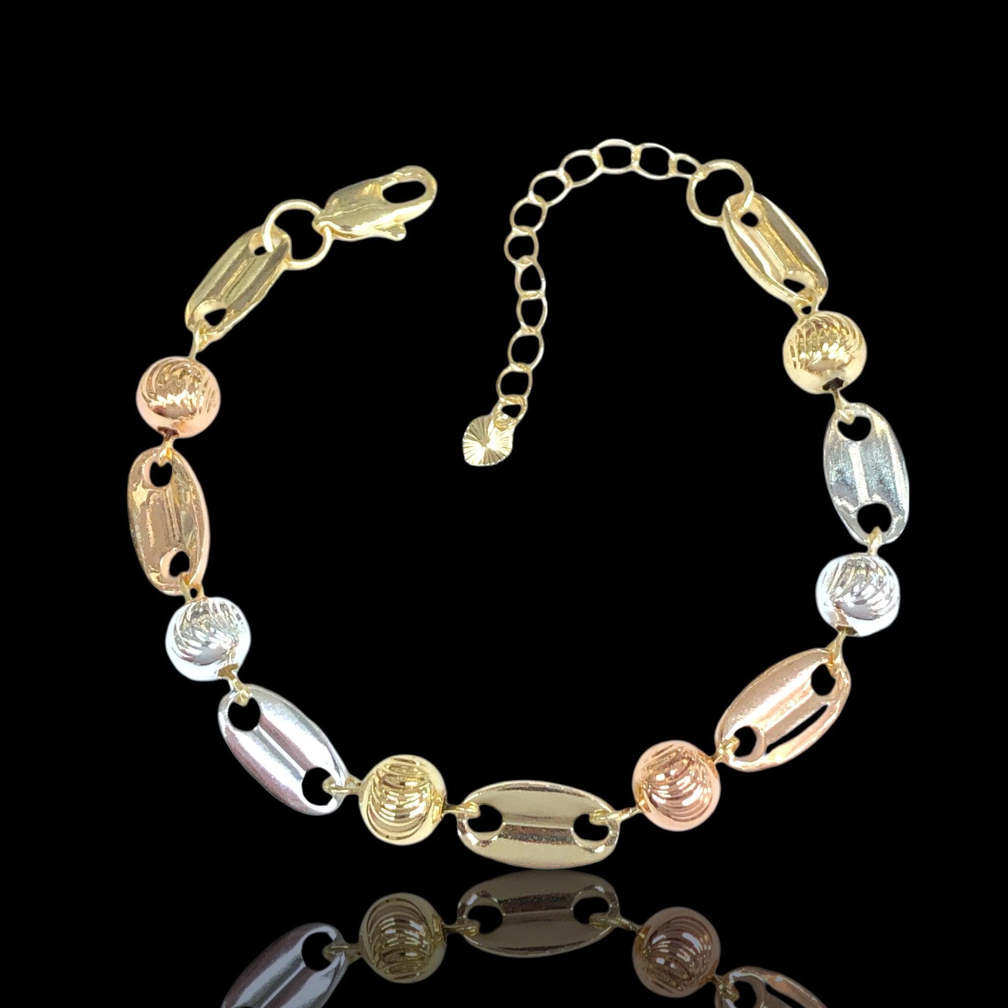 18k Gold-Filled Tricolor Mariner Chain Bracelet- KUANIA ORO LAMINADO