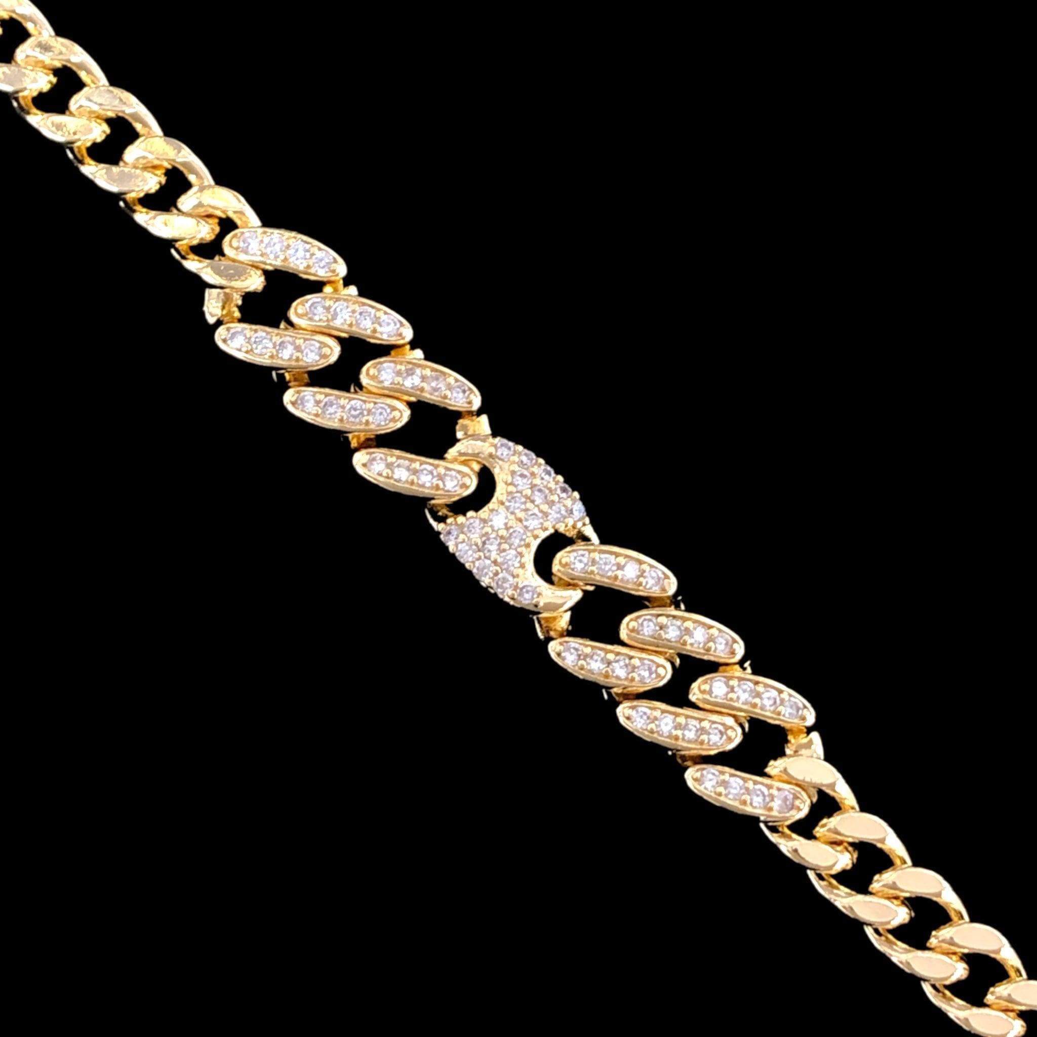 18K Gold Filled Cuban Mariner Link CZ Bracelet - kuania ora laminado
