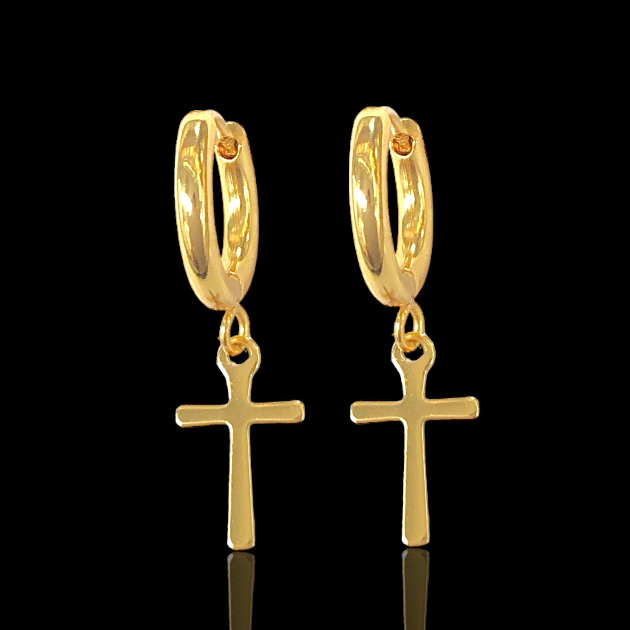 316L Stainless Steel Hanging Gold Cross Earrings