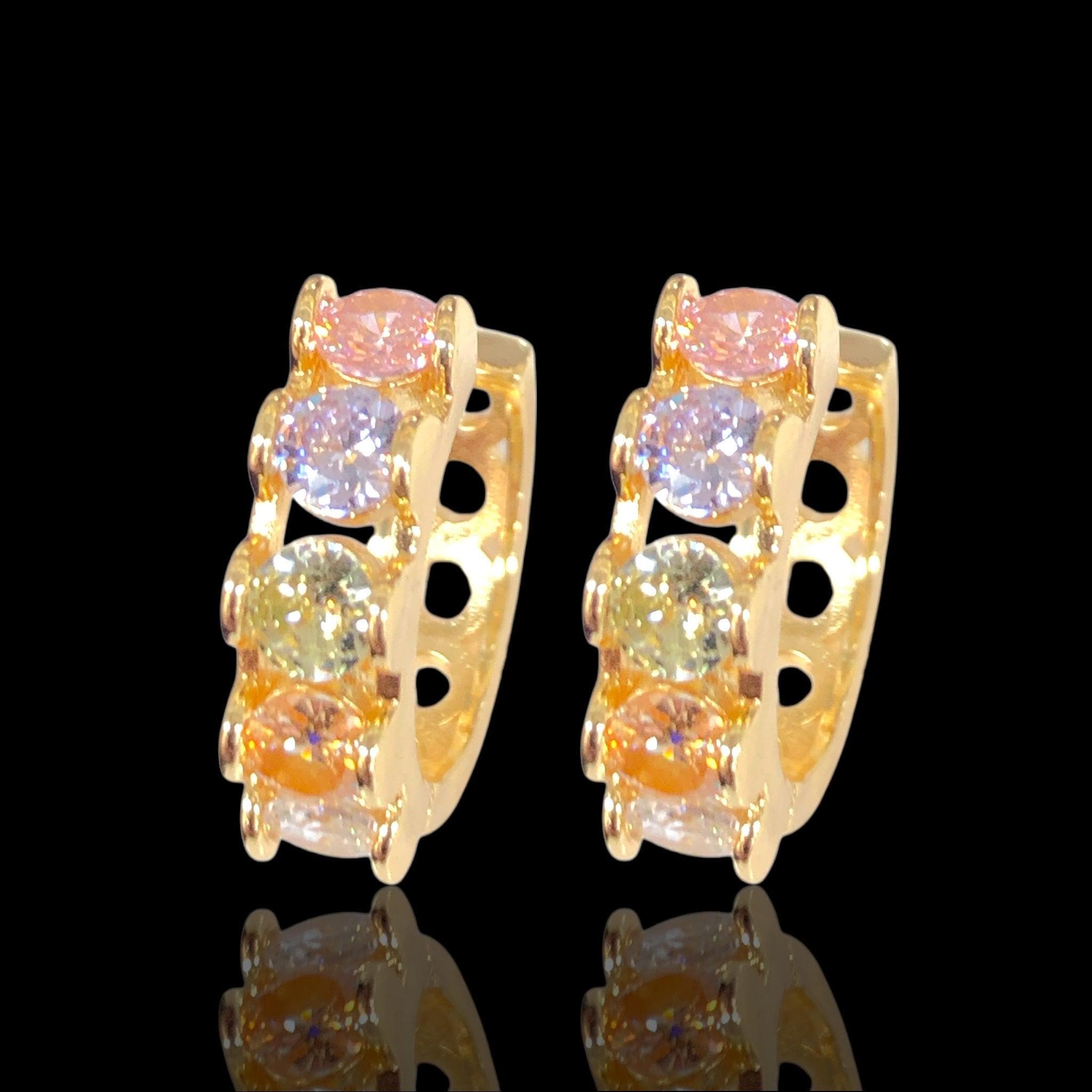 OLE 0595 18K Gold Filled ORO LAMINADO Athena CZ Hoop Earrings