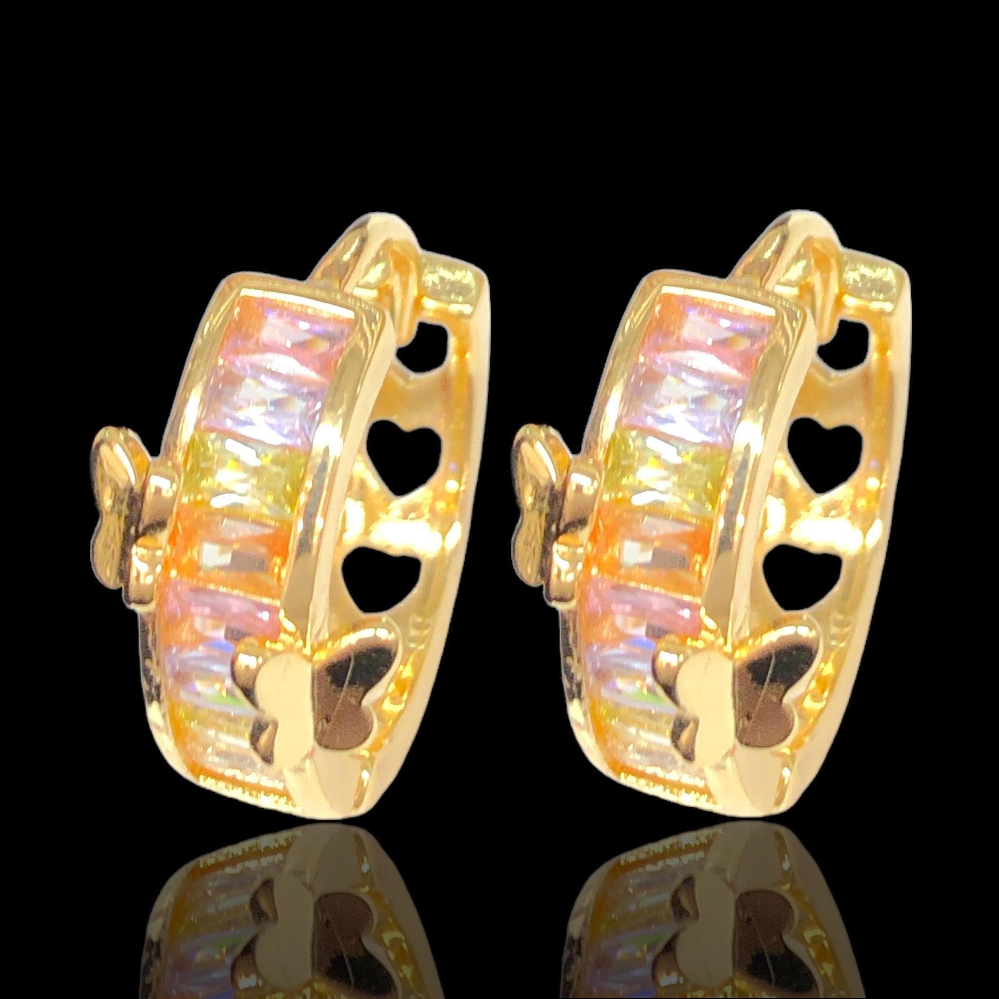 OLE 0596 18K Gold Filled ORO LAMINADO Princess Butterfly CZ Hoop Earrings