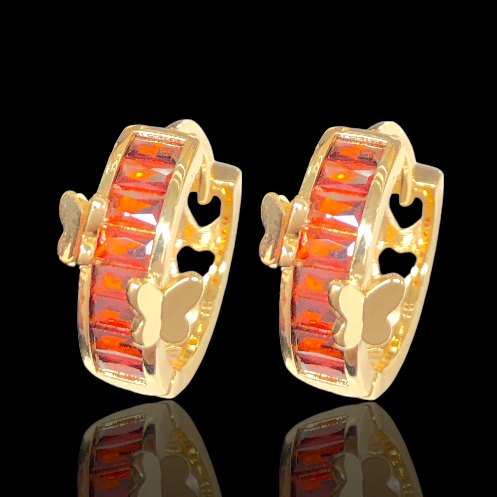 OLE 0596 18K Gold Filled ORO LAMINADO Princess Butterfly CZ Hoop Earrings