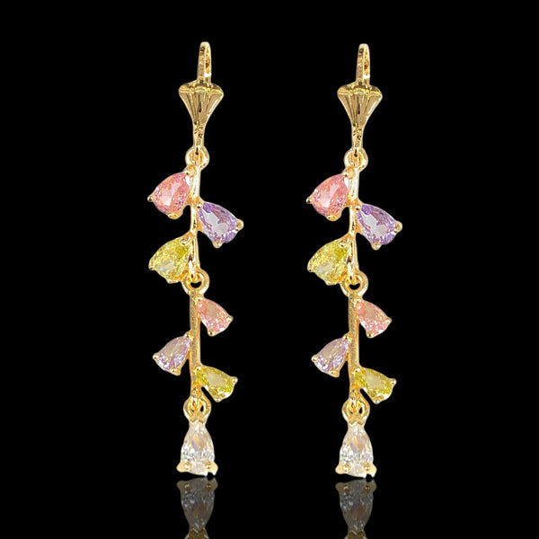 OLE 0597 18K Gold Filled ORO LAMINADO Venetian Sparkling CZ Dangle Earrings