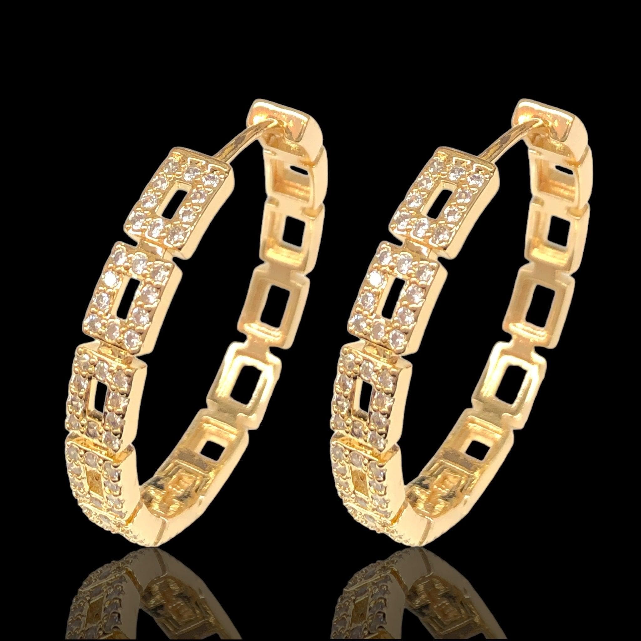 OLE 0607 18K Gold Filled Bologna Chic CZ Hoop Earrings Oro Laminado Kuania