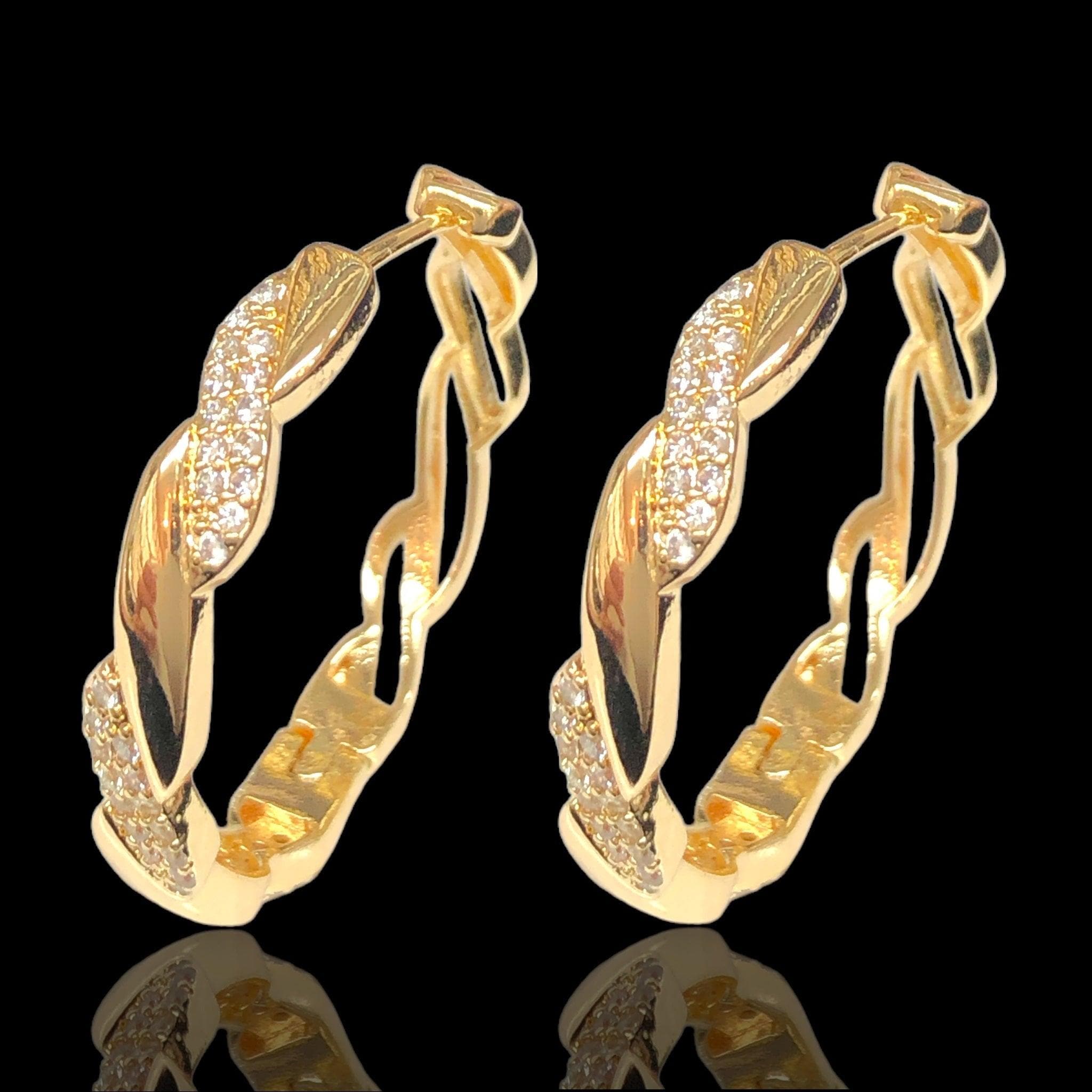OLE 0608 18K Gold Filled Swiss Chic CZ Hoop Earrings Oro Laminado Kuania