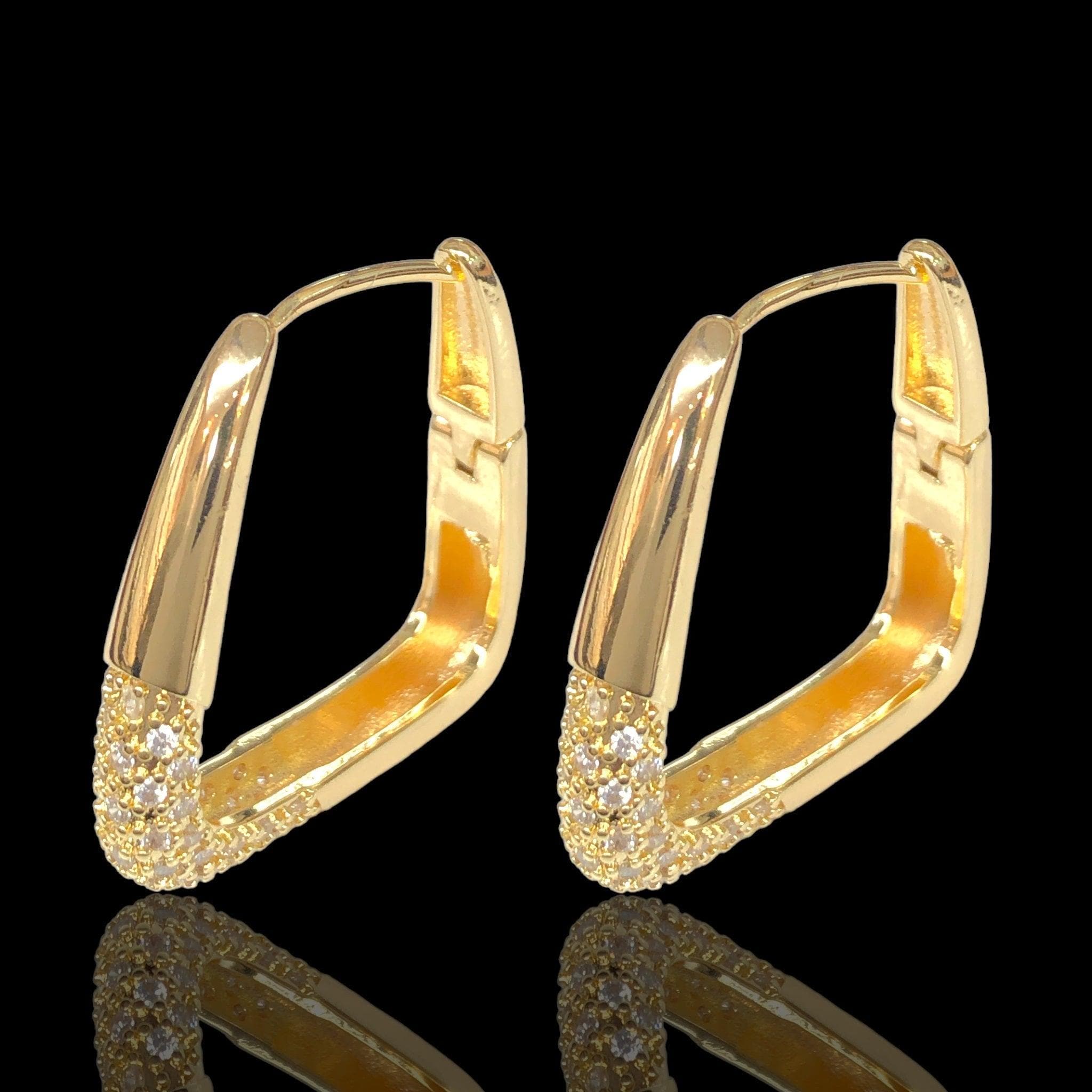 OLE 0610 18K Gold Filled French Square CZ Hoop Earrings Oro Laminado Kuania