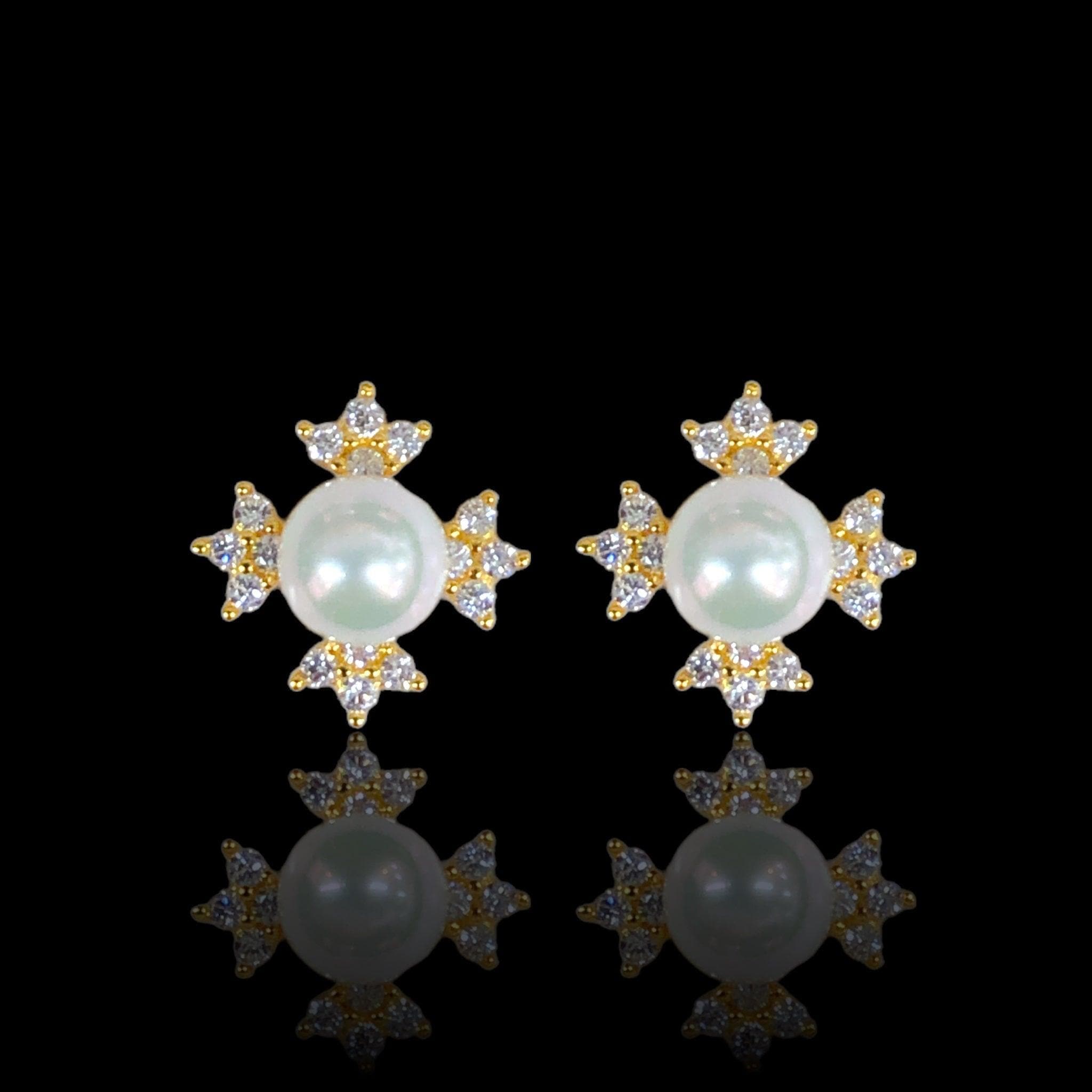 OLE 0624 18K Gold Filled French Imitation Pearl Stud Earrings Kuania Oro Laminado
