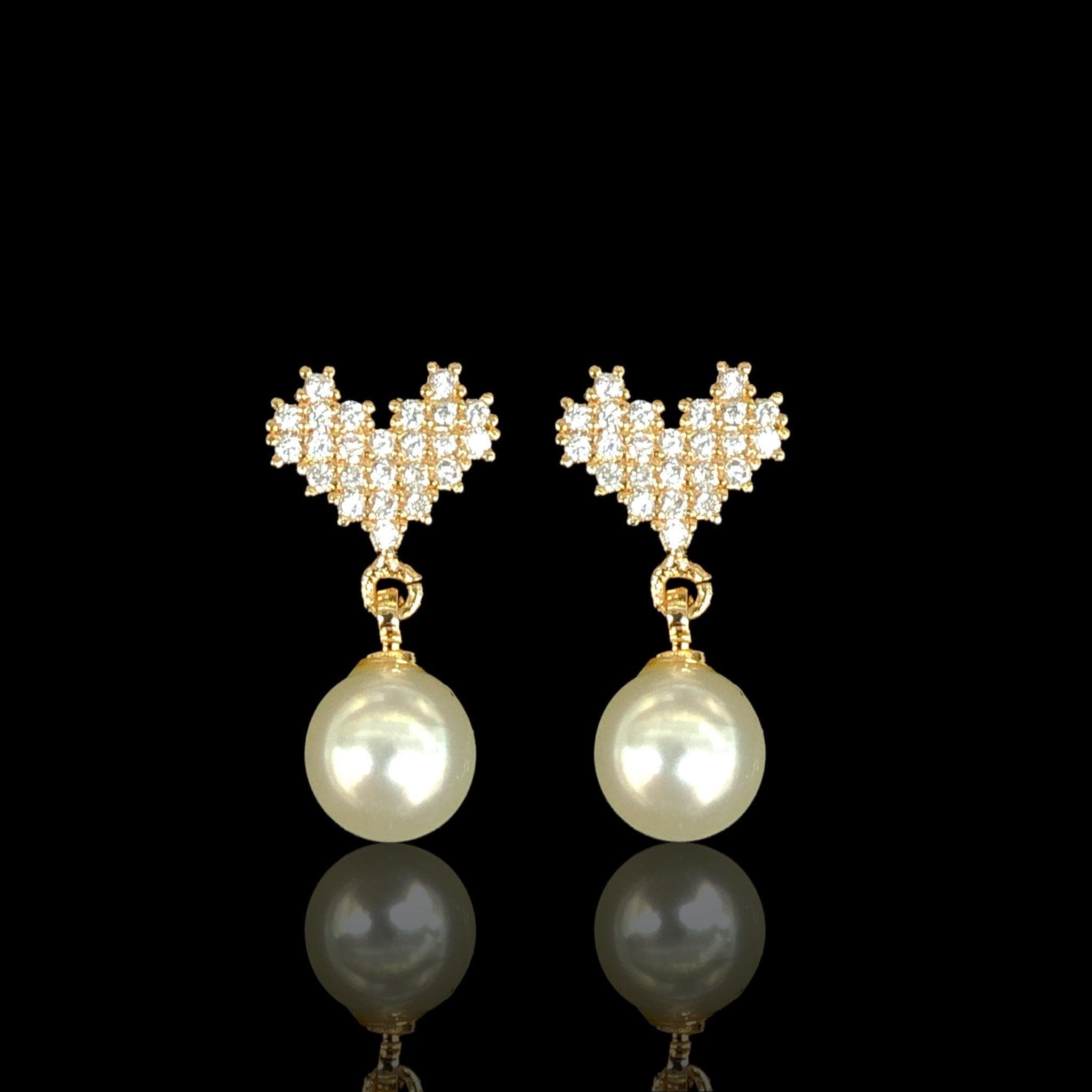 OLE 0625 18K Gold Filled French Heart Pearl Stud Earrings Kuania Oro Laminado
