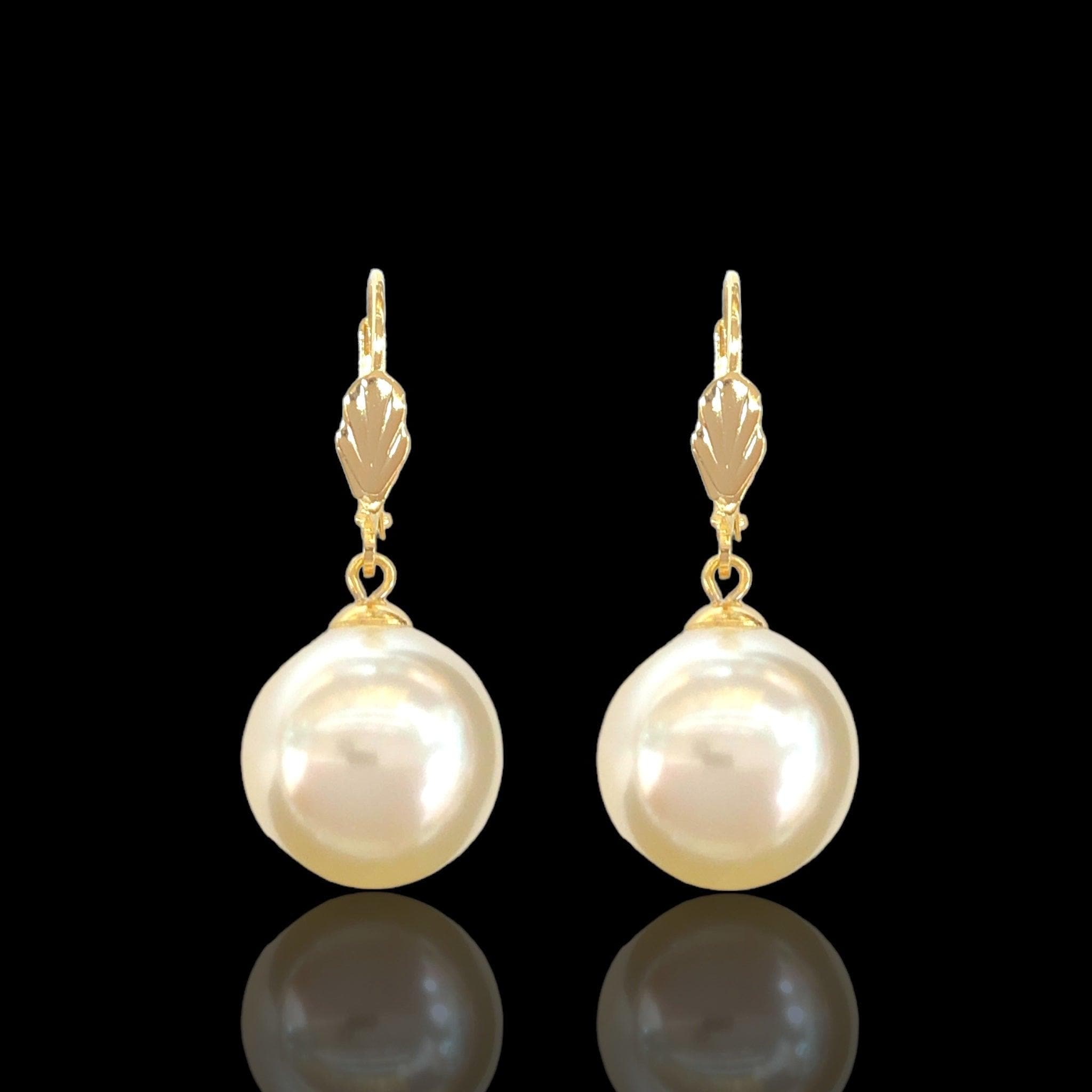 OLE 0626 18K Gold Filled Victorian Imitation Pearl Earrings Kuania Oro Laminado