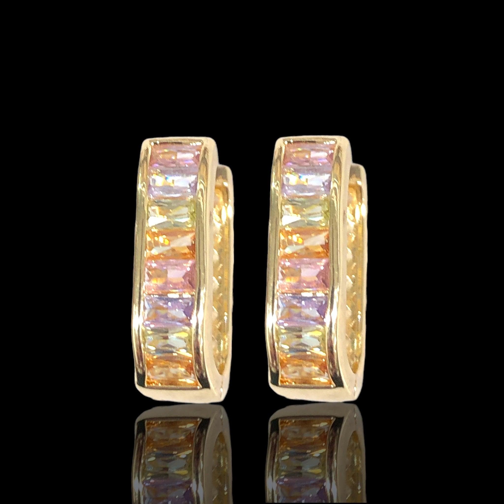 OLE 0632 18K Gold Filled Milano Baguette CZ Hoop Earrings- Kuania Oro Laminado