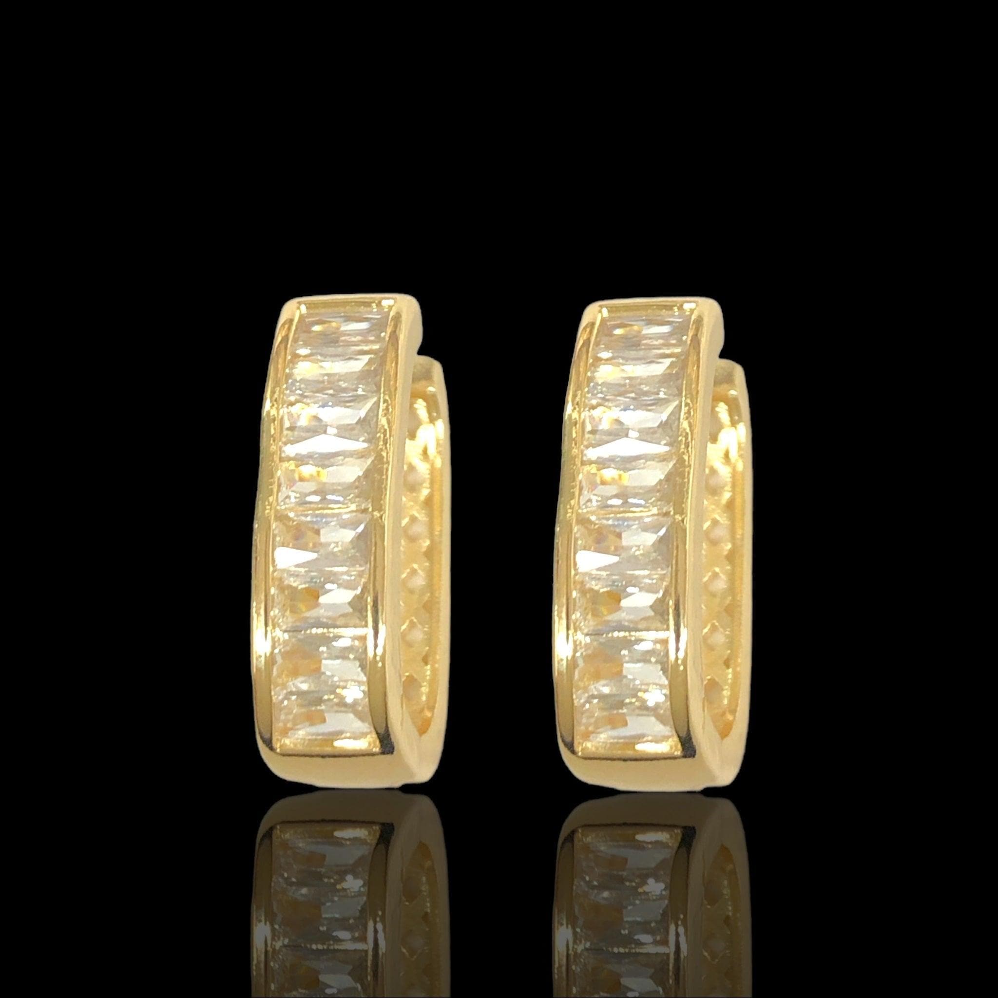 OLE 0632 18K Gold Filled Milano Baguette CZ Hoop Earrings- Kuania Oro Laminado