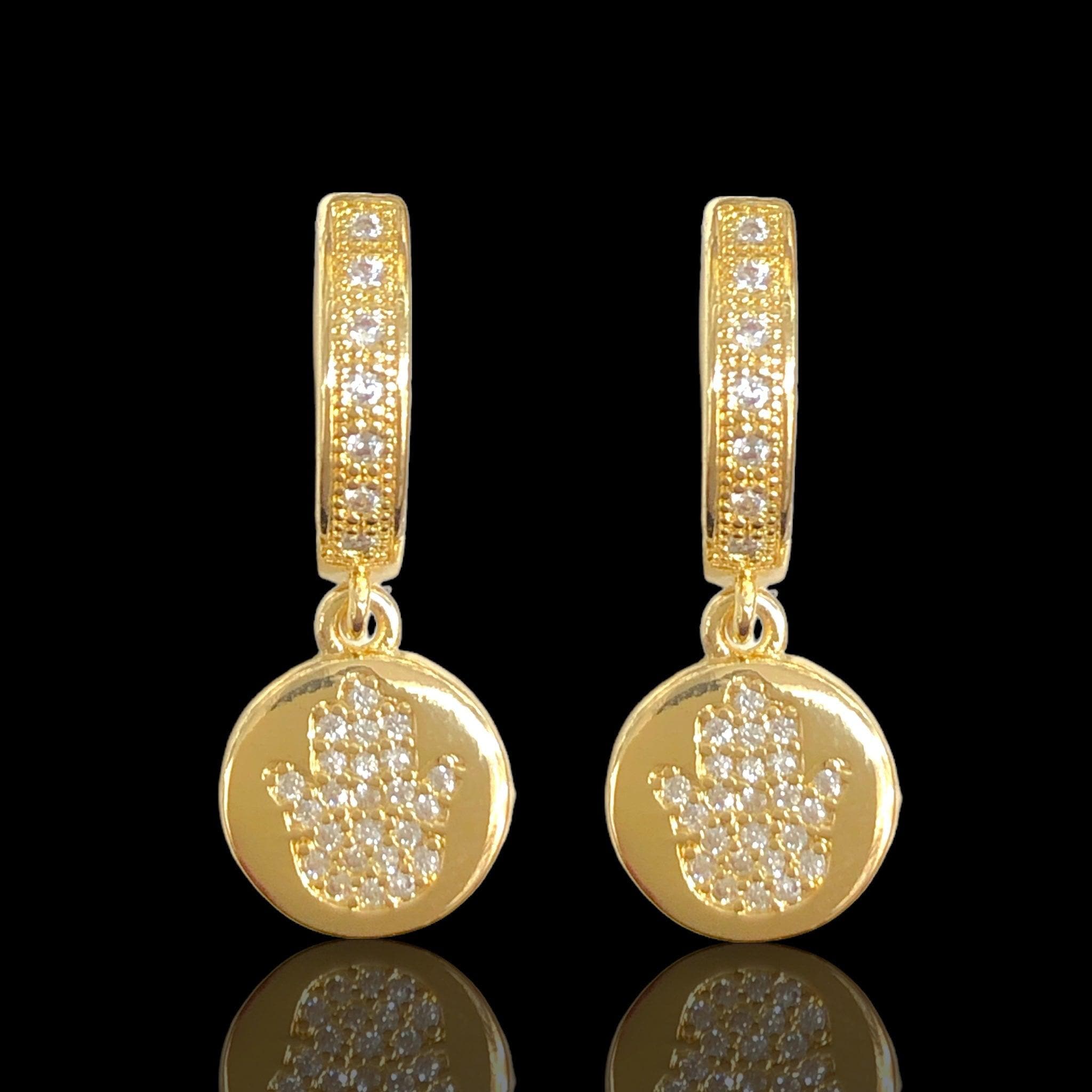 OLE 0635 18K Gold Filled Hamsa Dangle CZ Earrings- kuania oro laminado