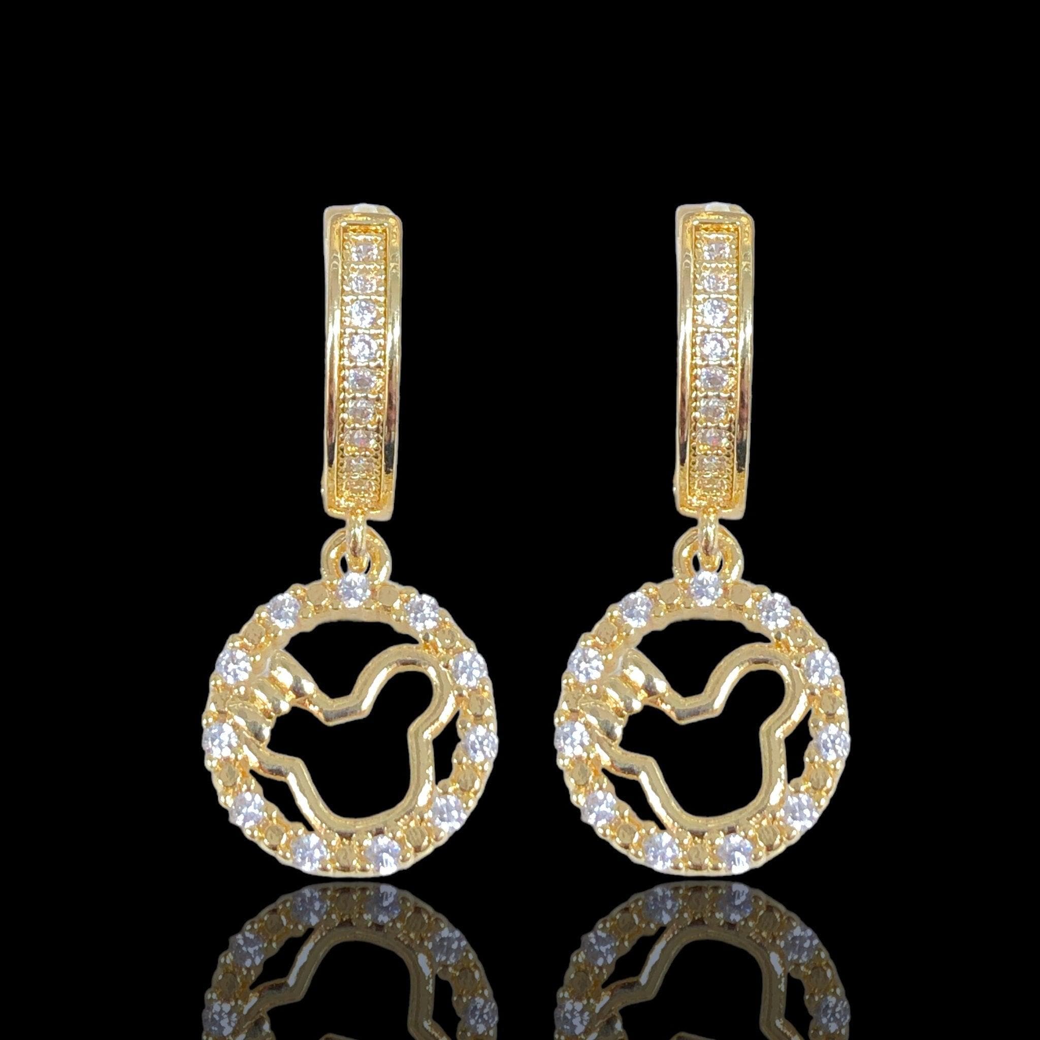 18K Gold Filled Teddy Bear Dangle CZ Earrings- kuania oro laminado