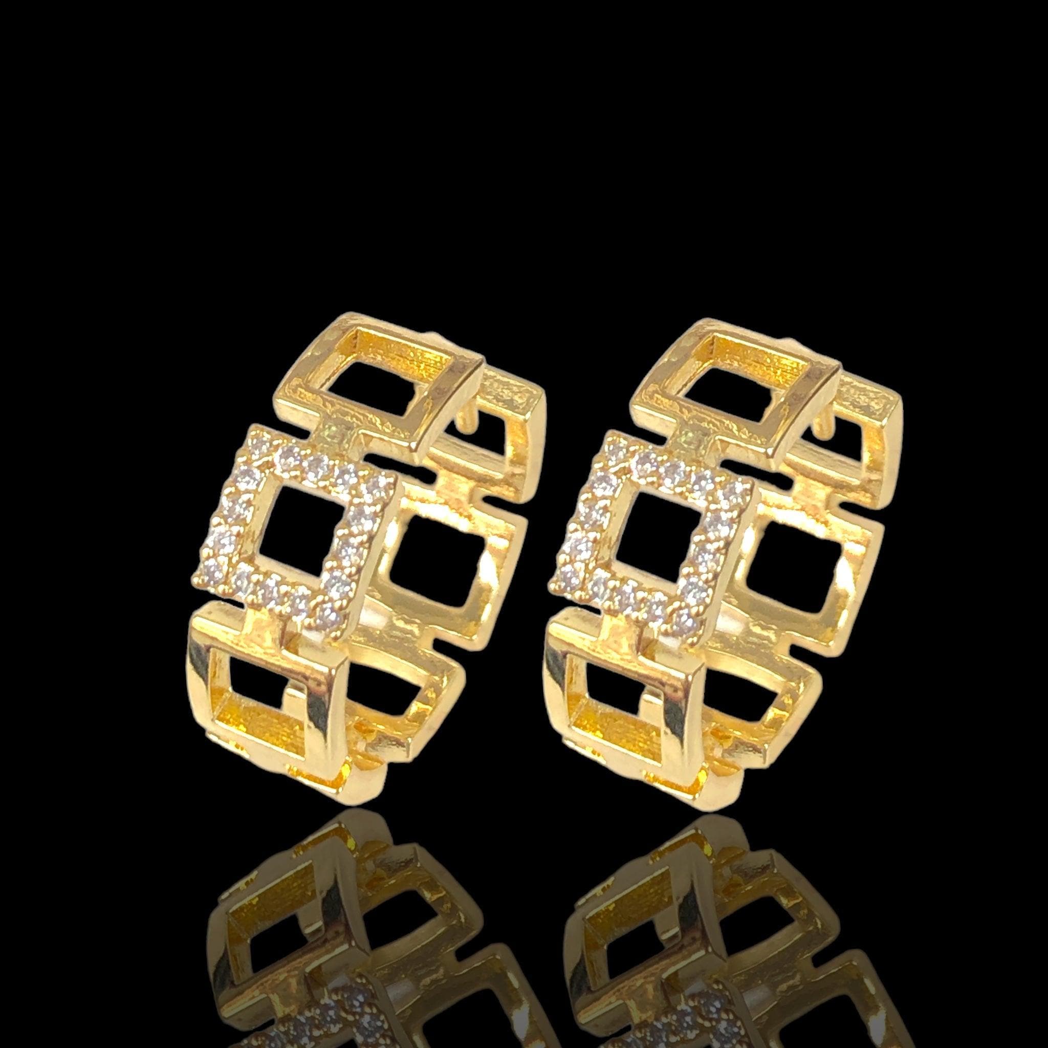  18K Gold Filled Milano Square CZ Earrings- kuania oro laminado