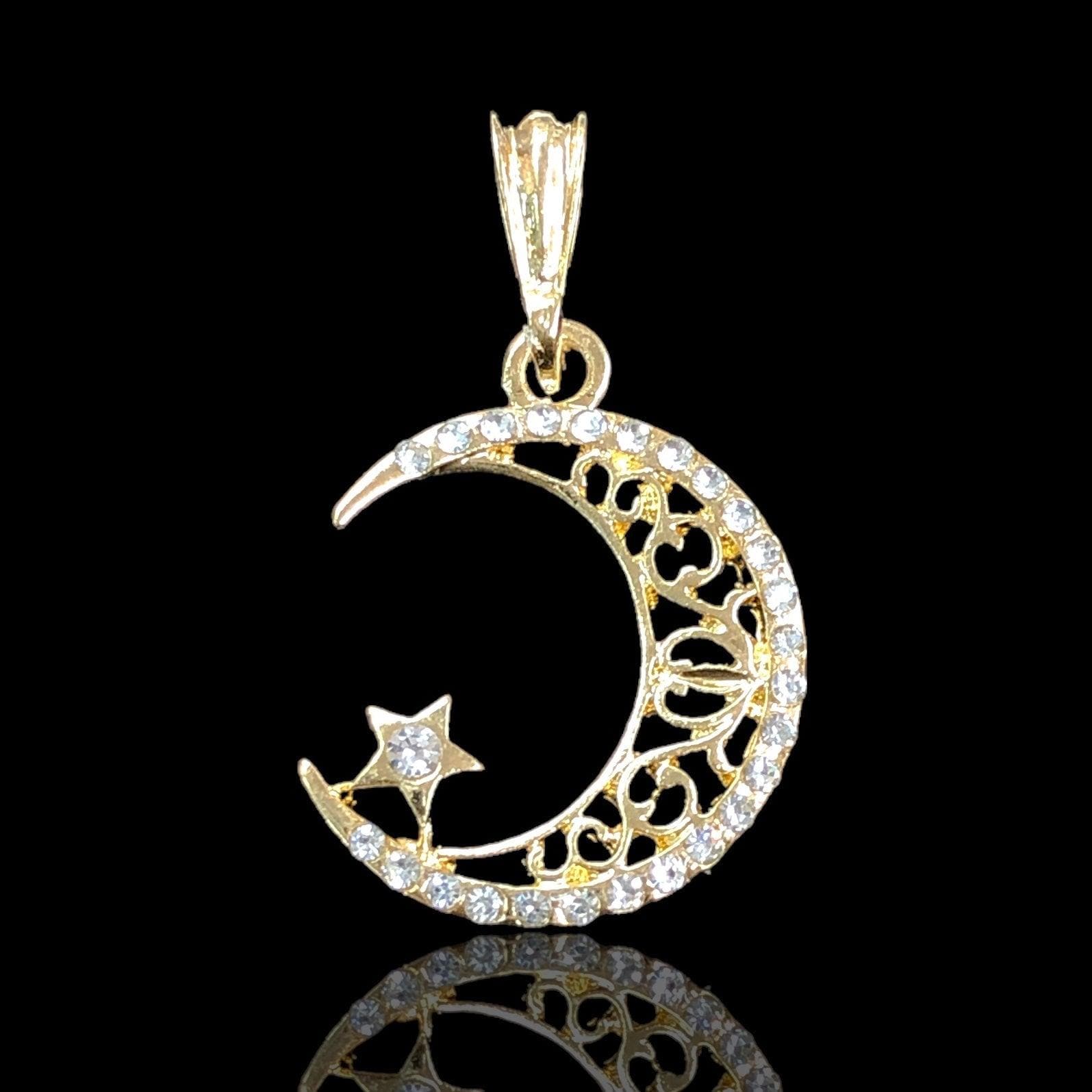 18K Gold Filled Filigree Moon Pendant - Kuania Oro Laminado
