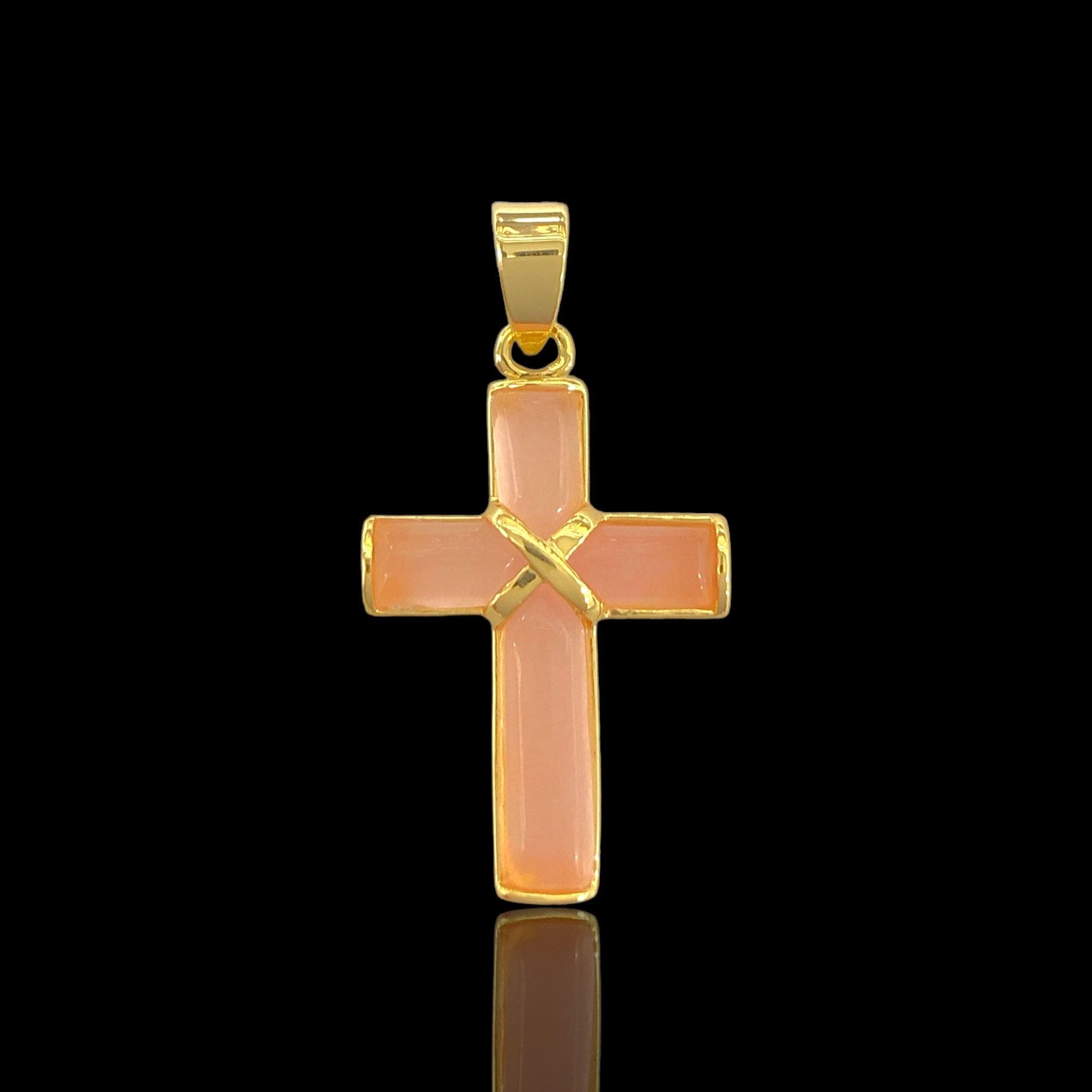 OLP 0443 18K Gold Filled Jade Cross Pendant - Kuania Oro Laminado