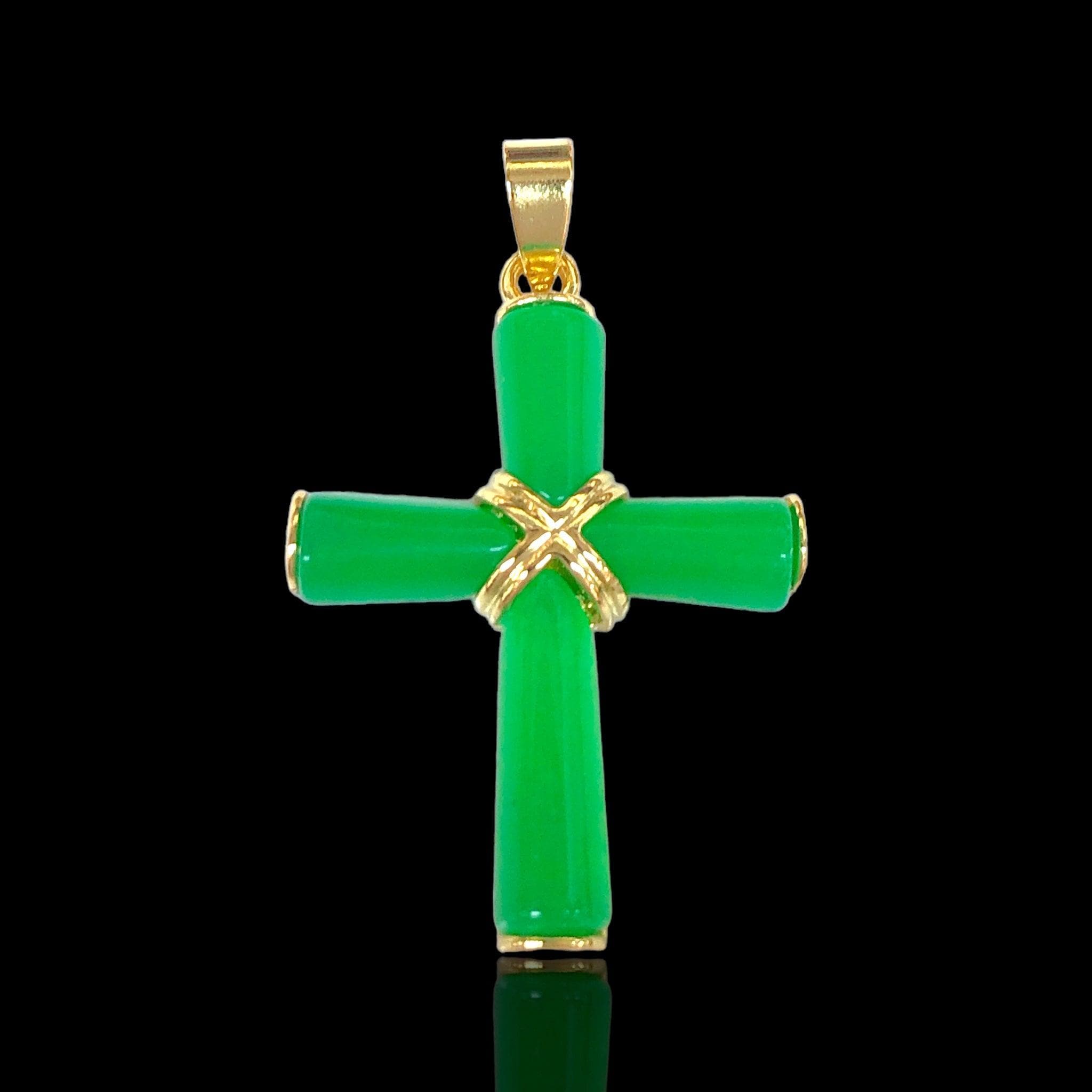 OLP 0444 18K Gold Filled Wrapped Jade Cross Pendant - Kuania Oro Laminado